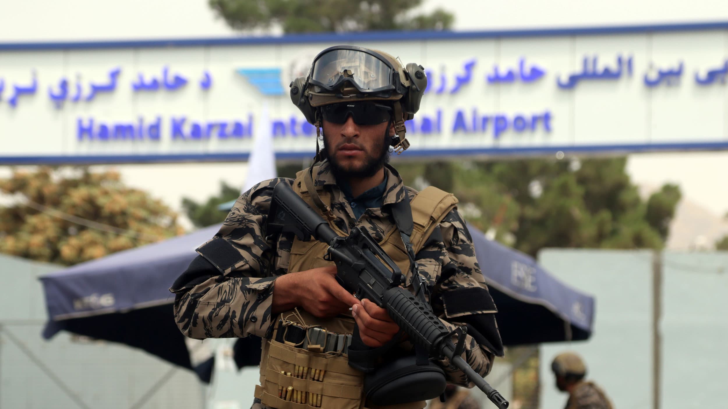 Taliban special force fighters stand guard outside the Hamid Karzai International Airport after the US military's withdrawal, in Kabul, Afghanistan, Tuesday, Aug. 31, 2021.