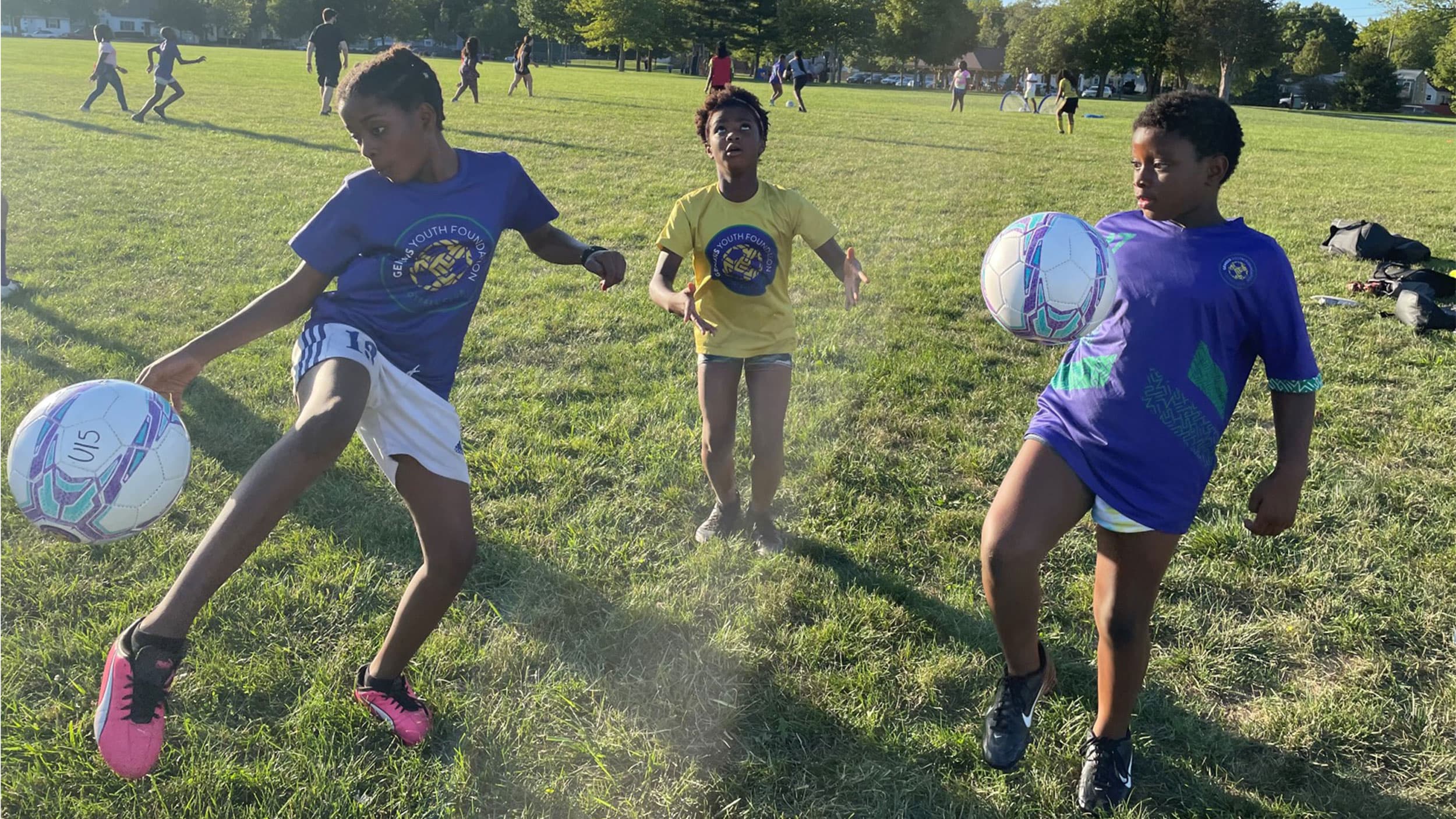 Girls on the Genesis Youth Foundation soccer team show off their skills with the ball at their practice in Des Moines.