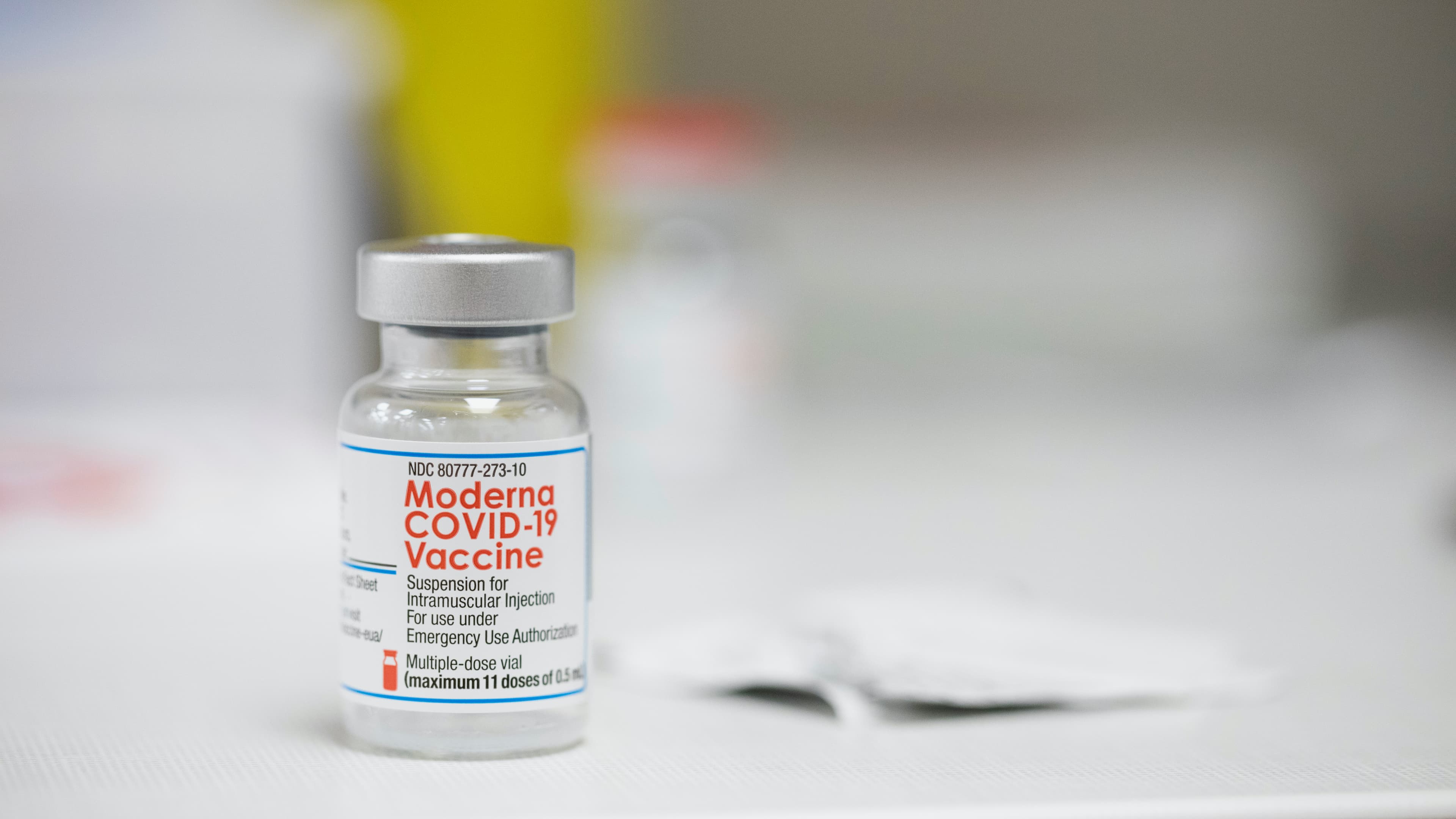 A vial of the Moderna vaccine for the coronavirus.