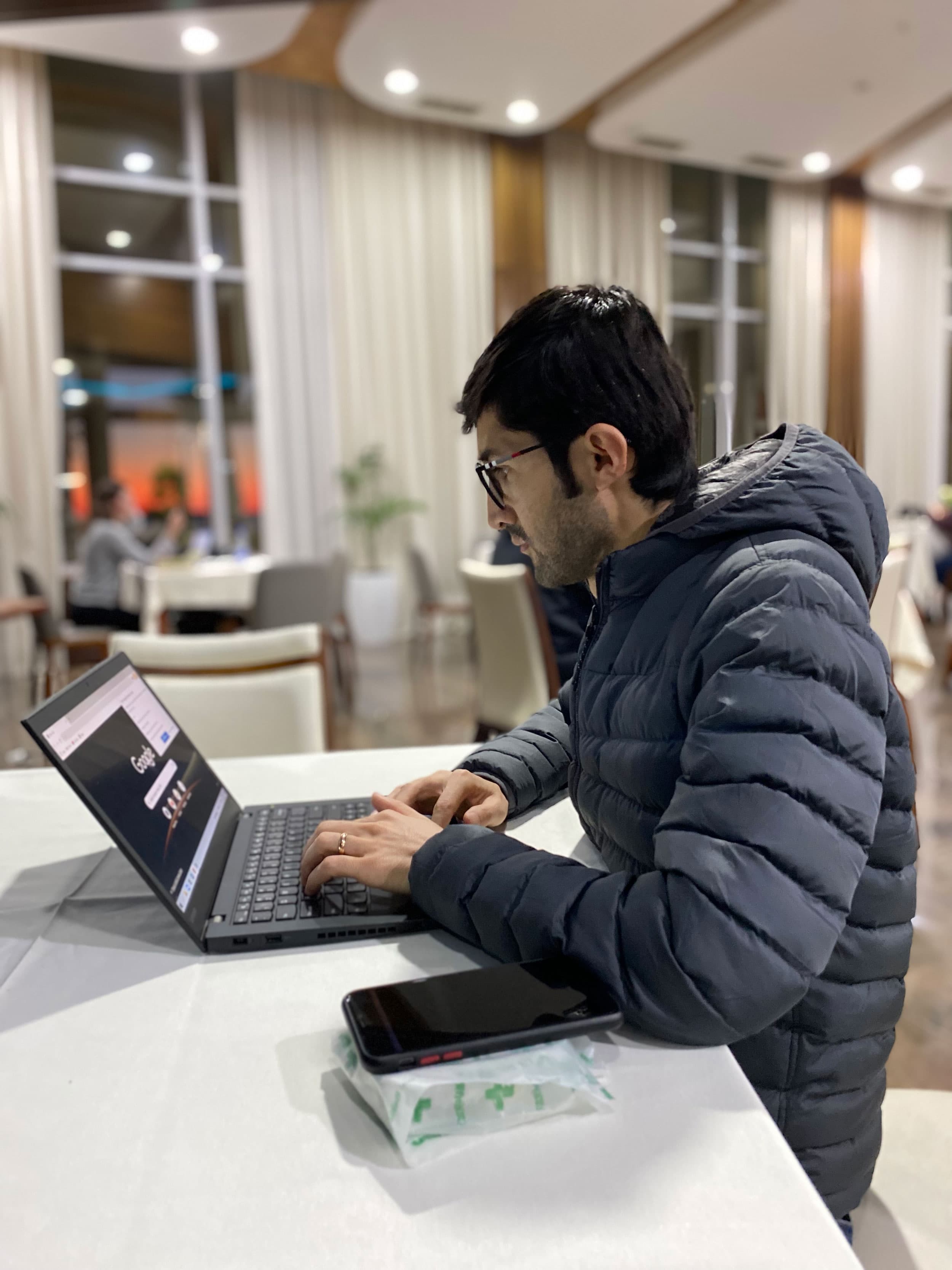 Elyas Nawandish is a media professional waiting in limbo at the upscale Rafaelo in Albania.