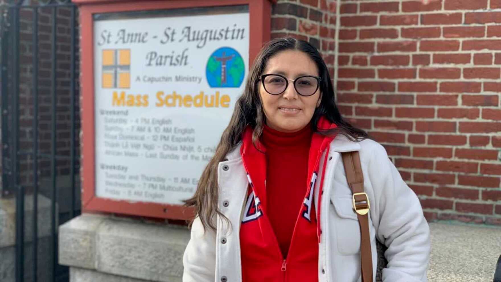 Gissela Yanez in her first day of English classes at St. Anne-St. Augustin Parish in Manchester, New Hampshire.