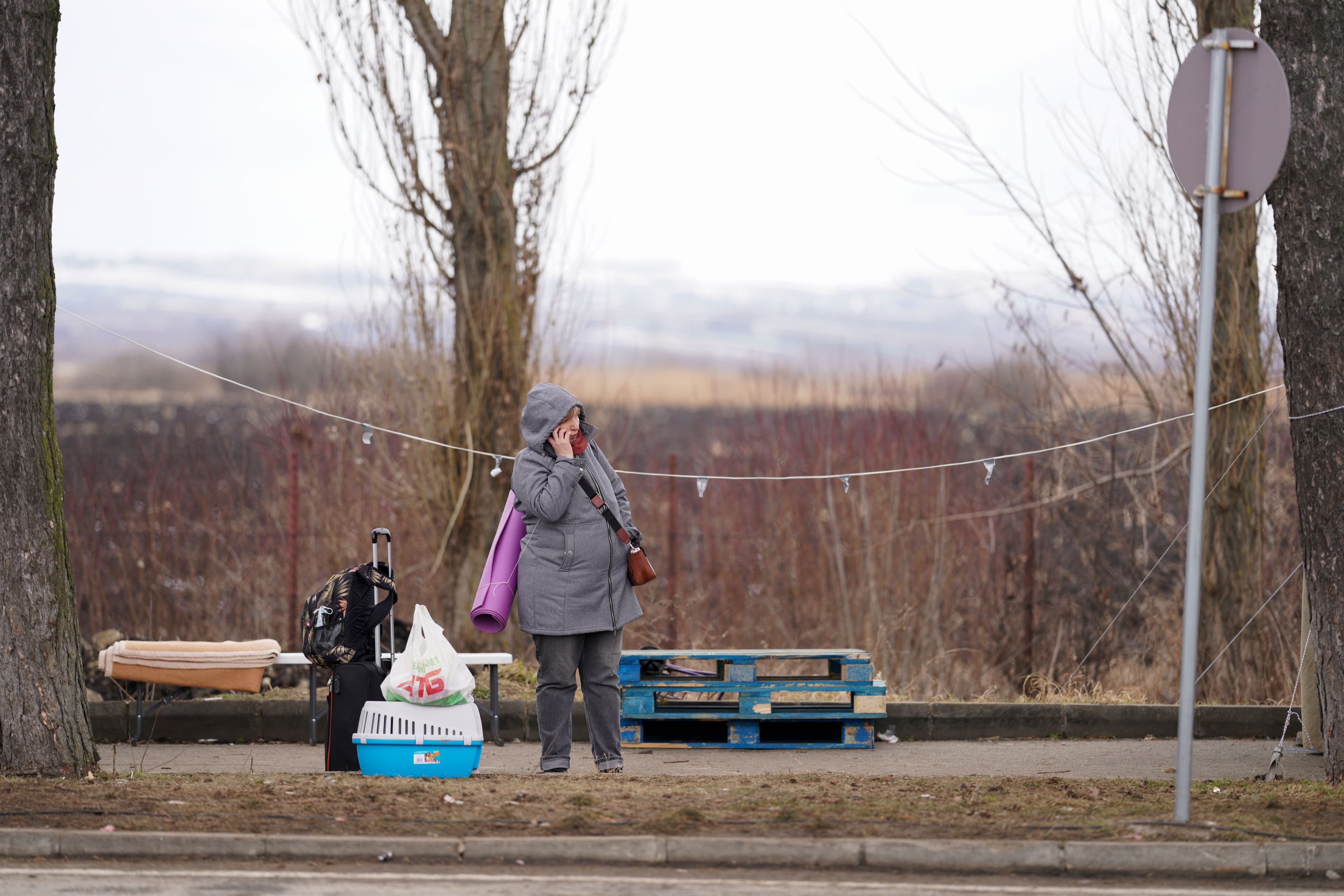 A Ukrainian refuge is shown at Siret customs at the border crossing point near the town of Suceava, in northern Romania.