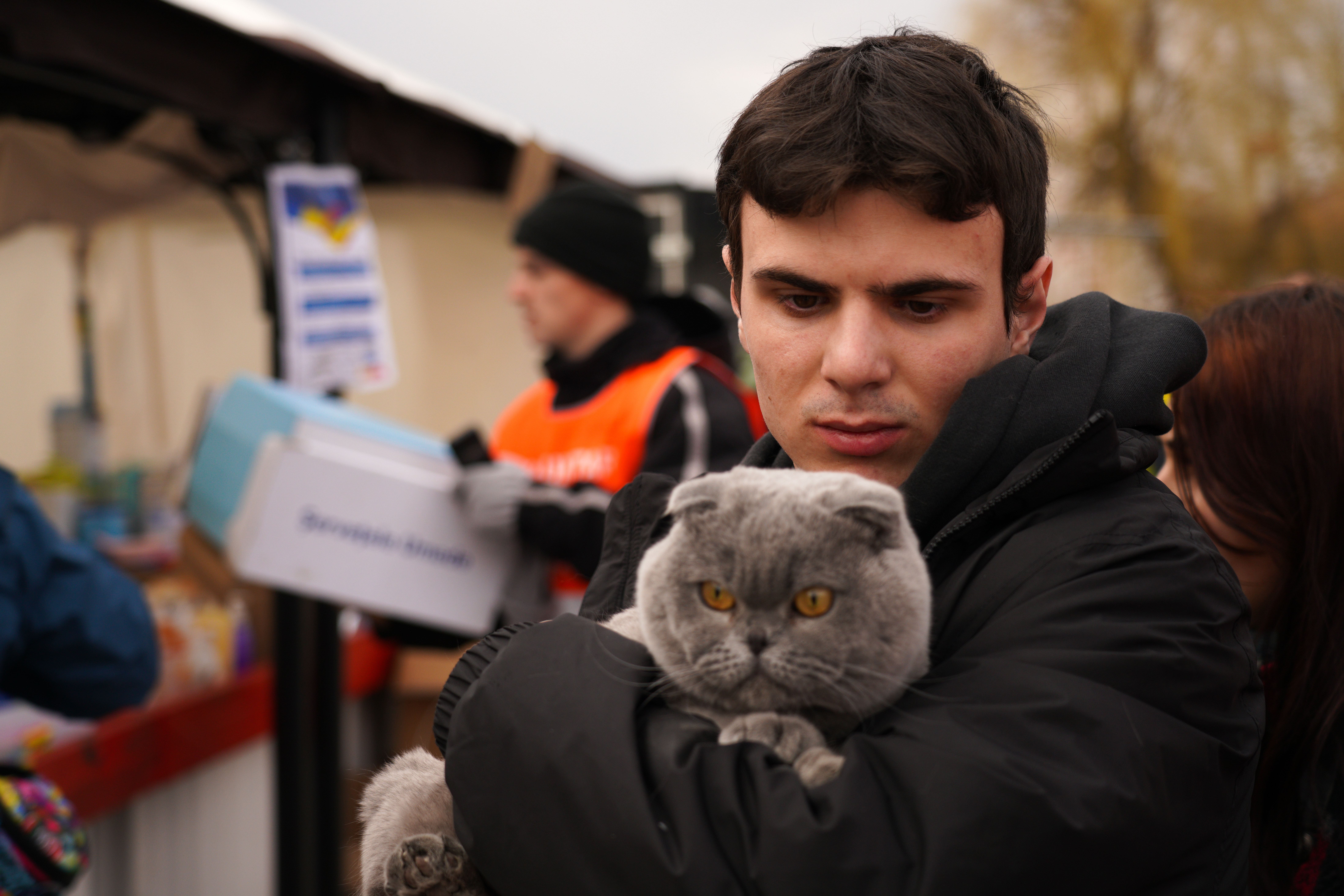The Ukrainan refugees at customs in Isaccea are mainly women, children and elderly people. Men, ages 18 to 60, can’t leave Ukraine if they’re eligible for the draft.