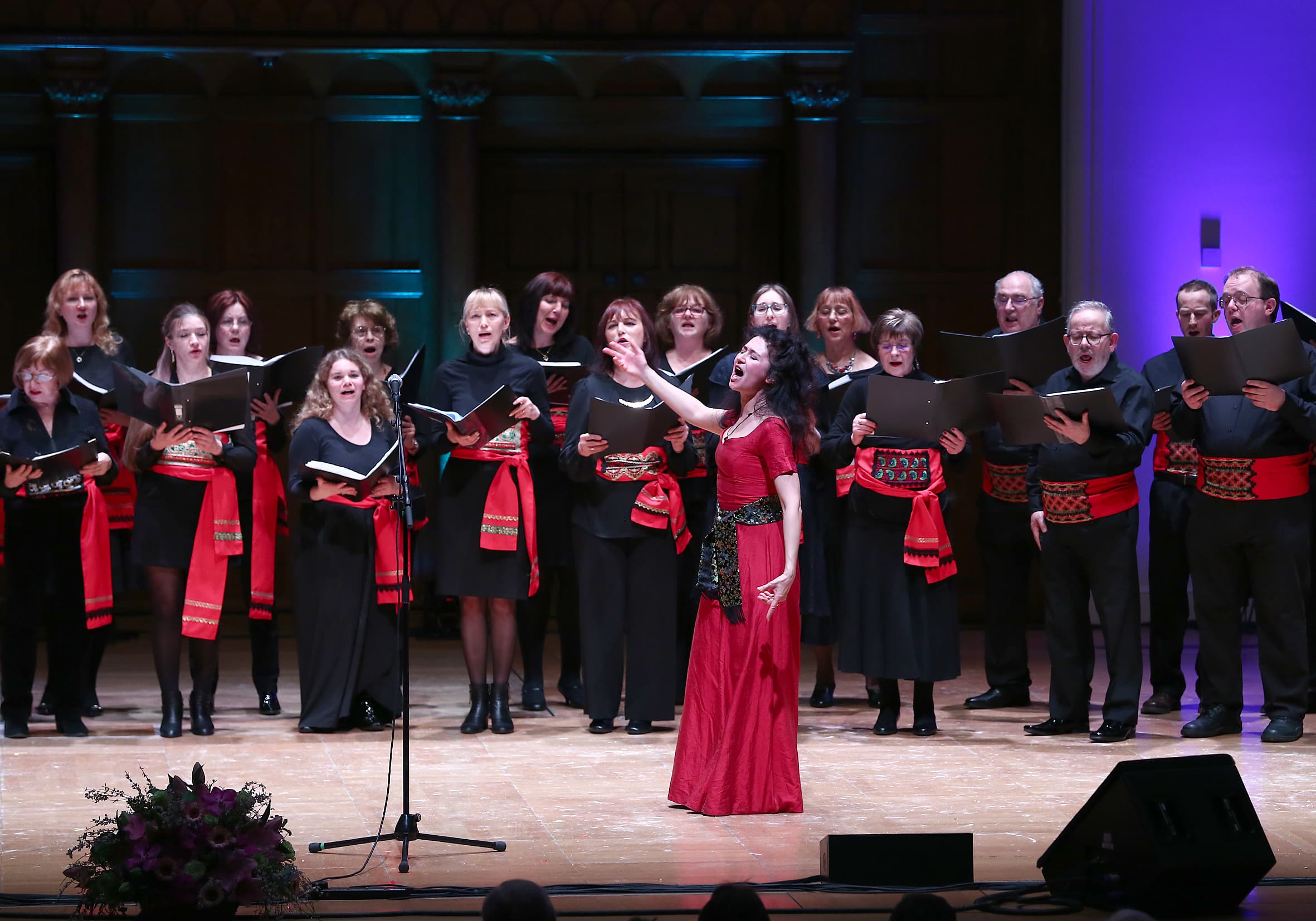 Polina Skovoroda-Shepherd conducts the London and Brighton Russian choirs as they perform at BHASVIC, Six Form College of Brighton & Hove.