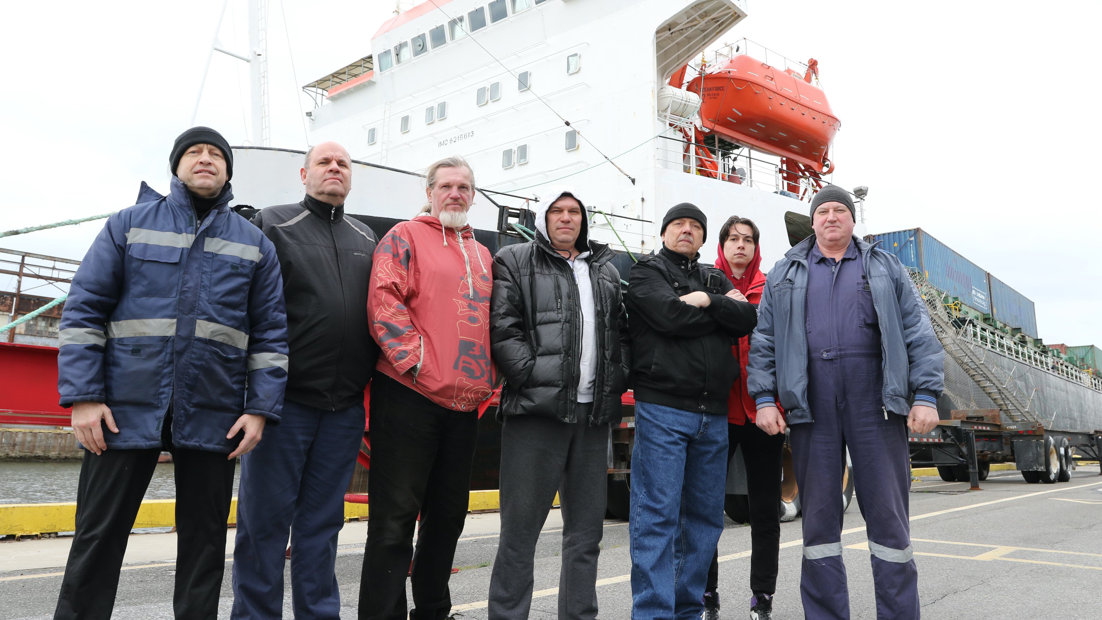 cargo crew in a line