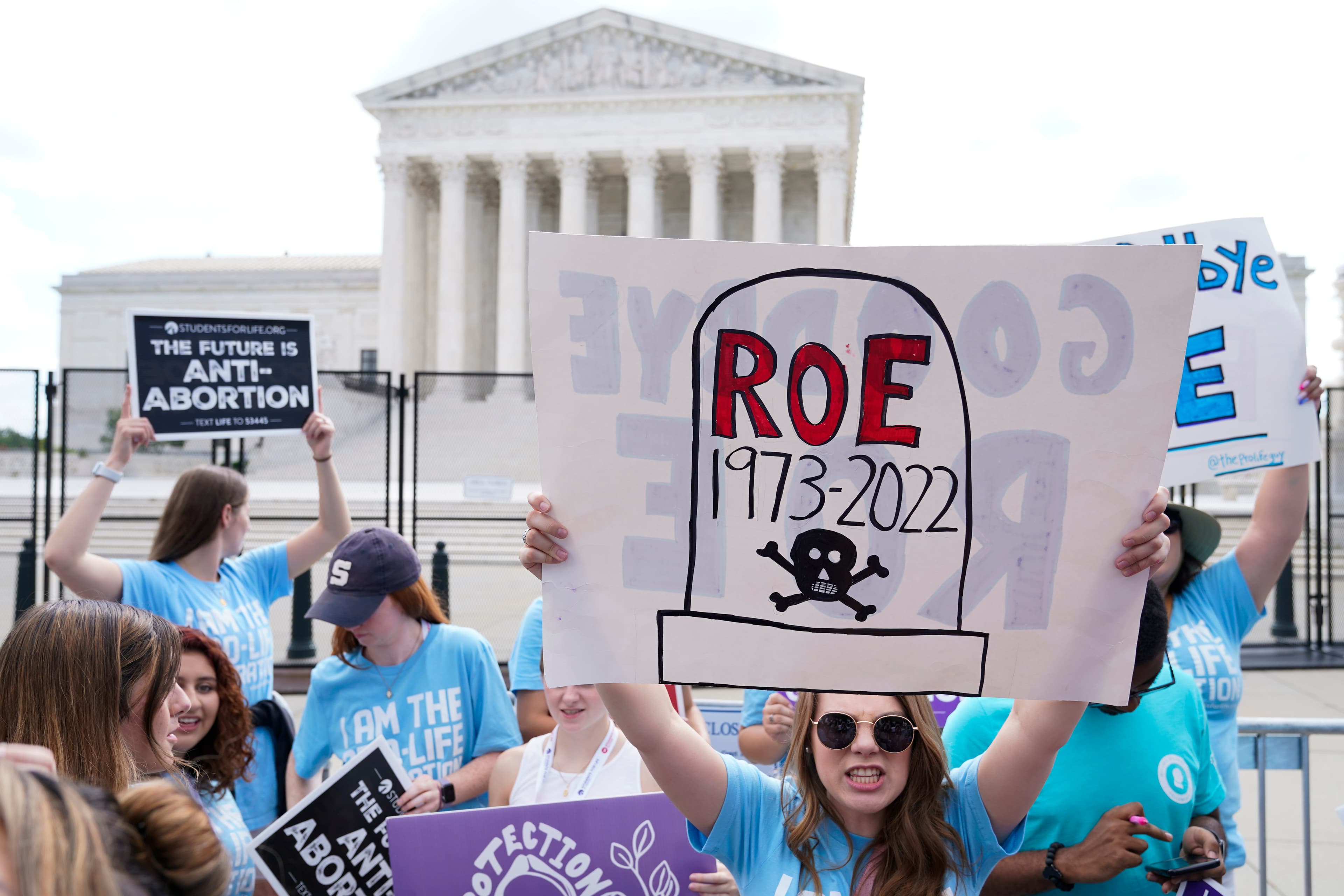 Anti-abortion demonstrators outside the U.S. Supreme Court on the day the court overturned the landmark Roe v Wade abortion laws.