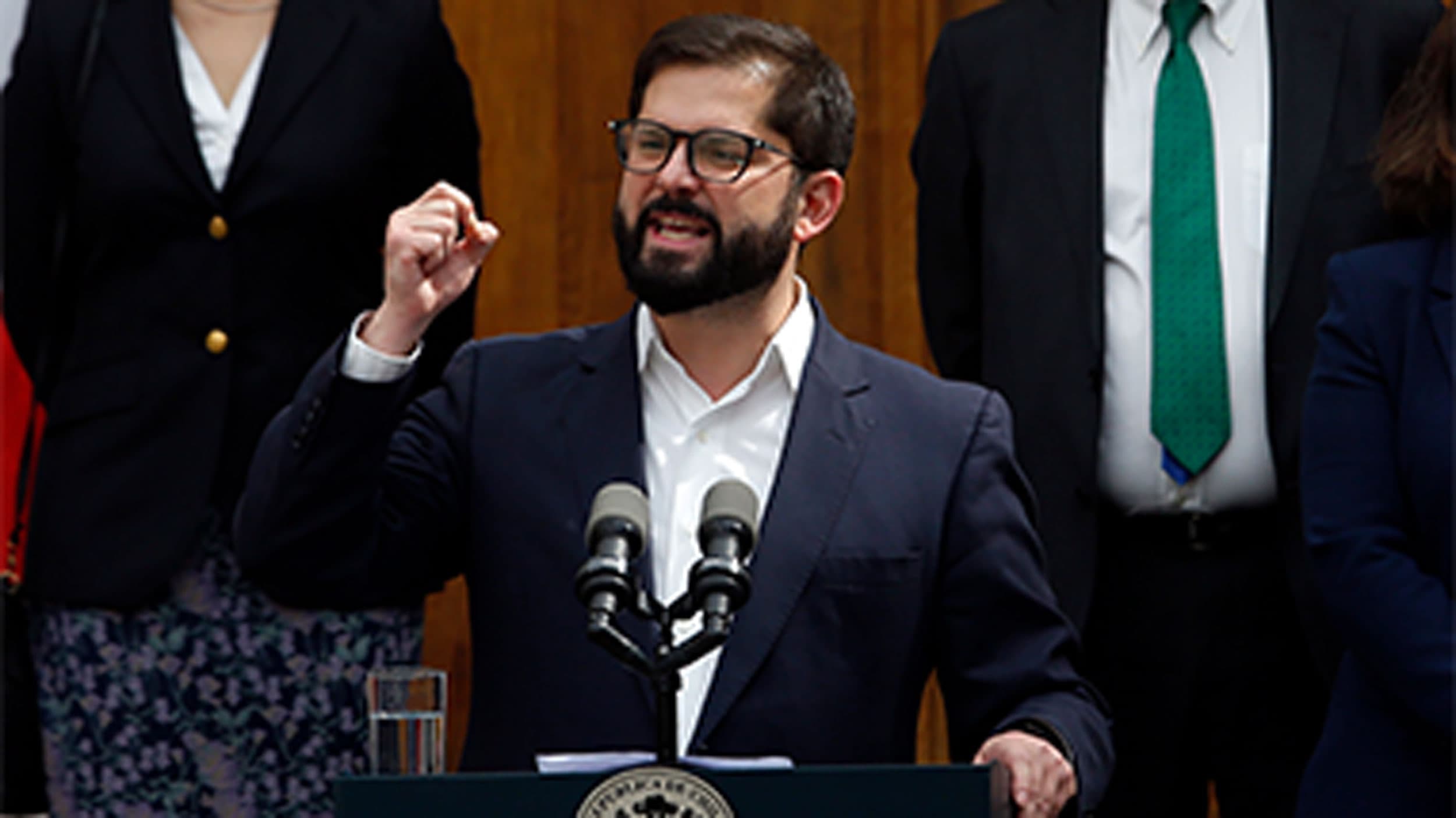 Chile's President Gabriel Boric speaks during a ceremony introducing new cabinet members, at La Moneda presidential palace in Santiago, Chile