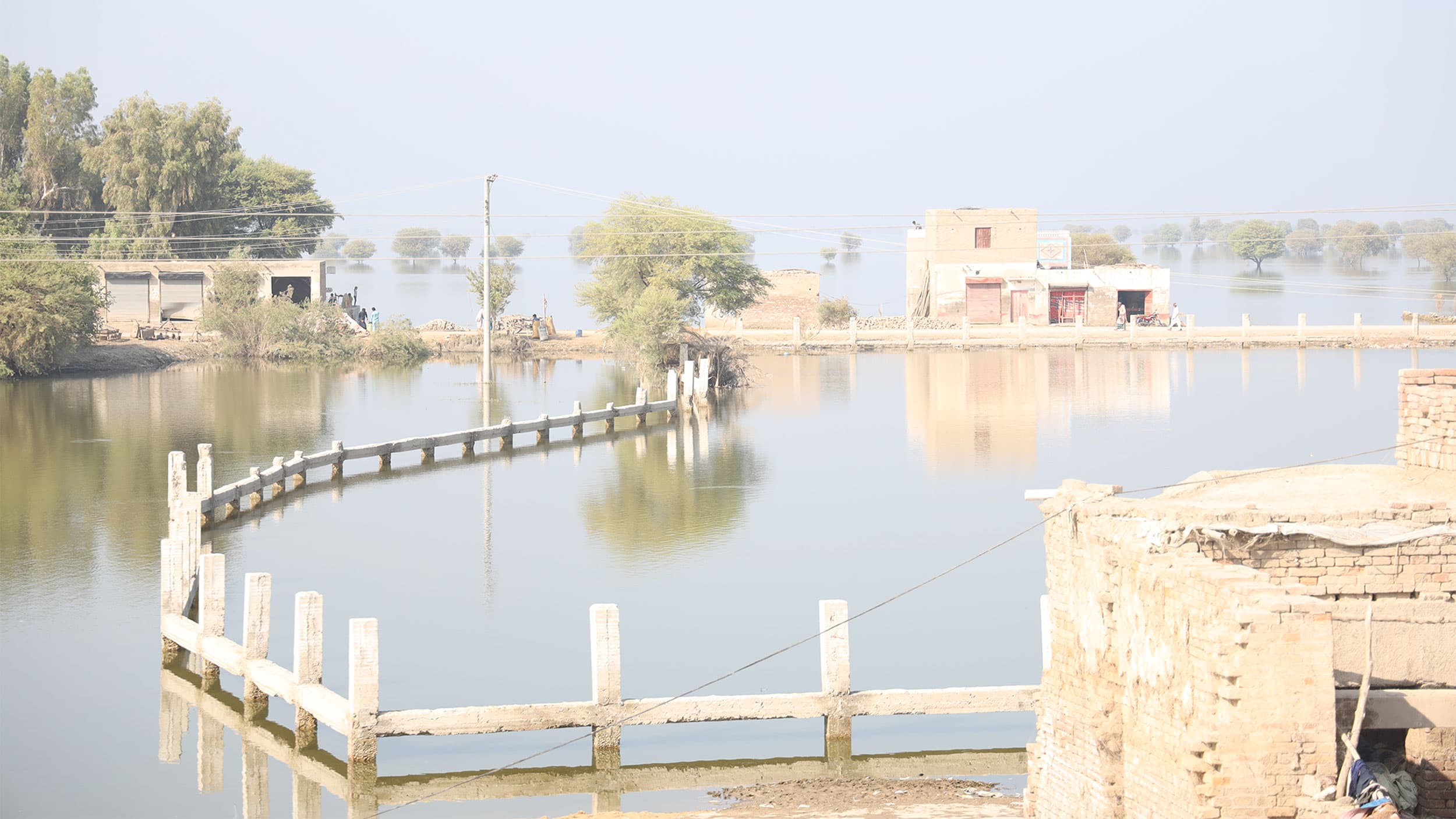 The view of where Abdul Ghazi’s house used to be, as seen from the roof of the school where he and his family fled to escape the flooding that struck Pakistan.