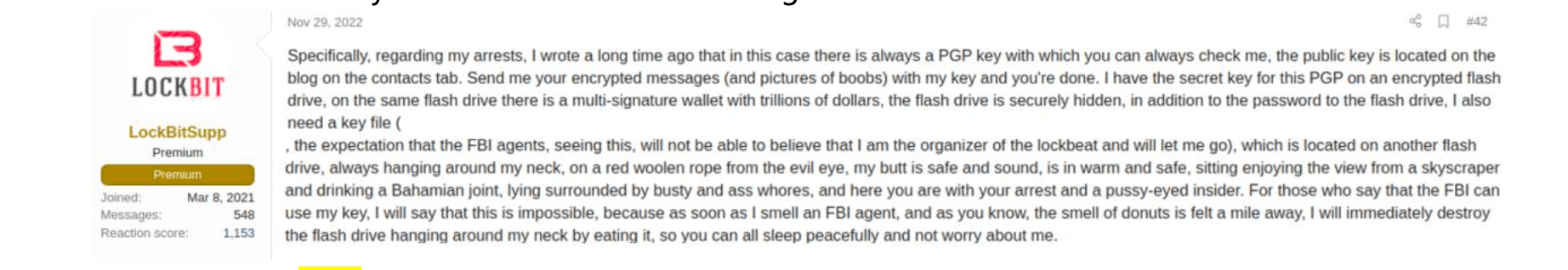 In a forum, LockBitSupp talks about his plans to outfox authorities and prevent them from identifying him as a leader of the gang.