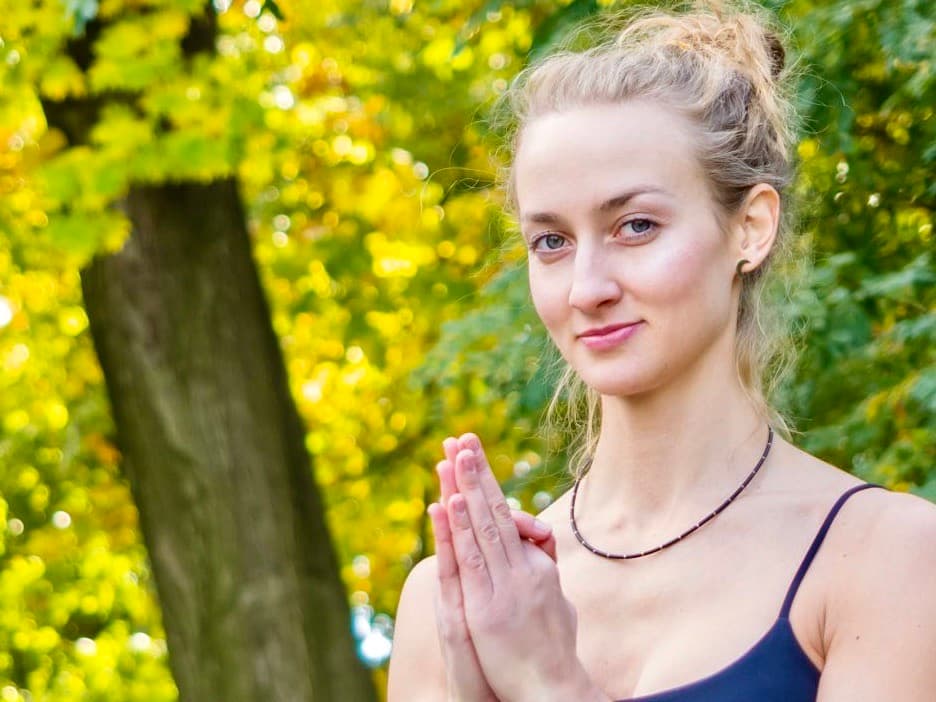 woman holding hands together