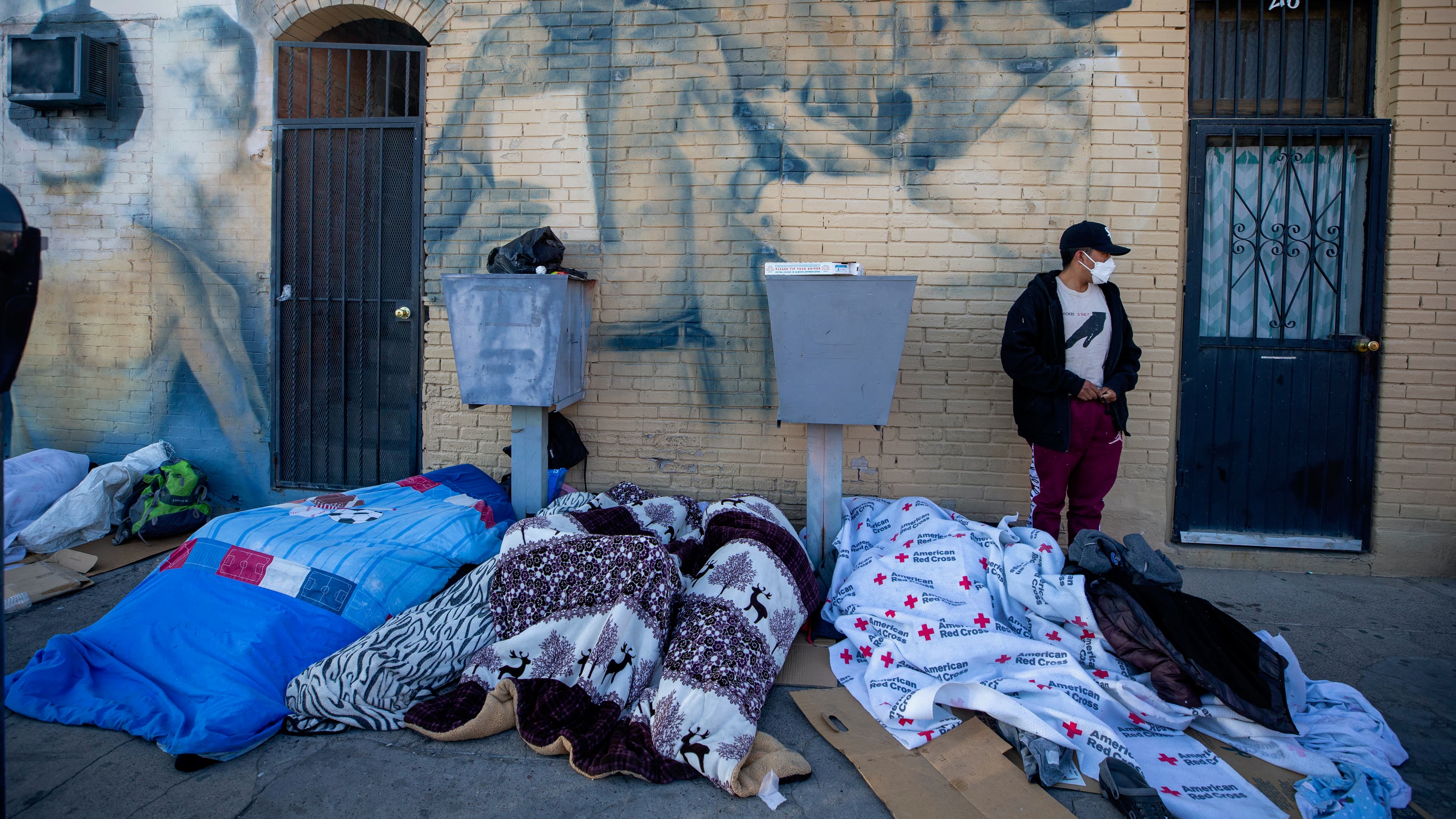 people camped on the street