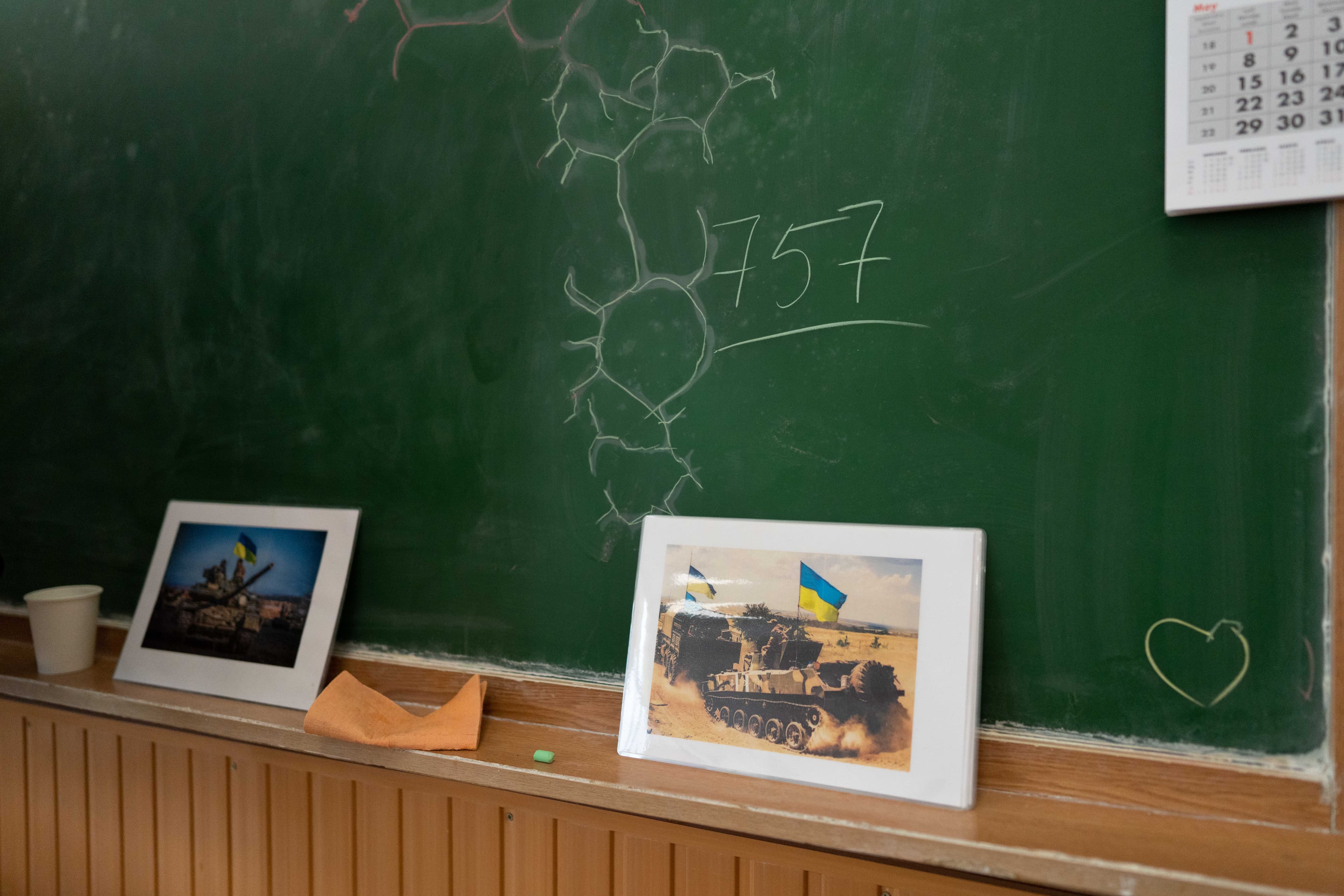 pictures and a chalkboard