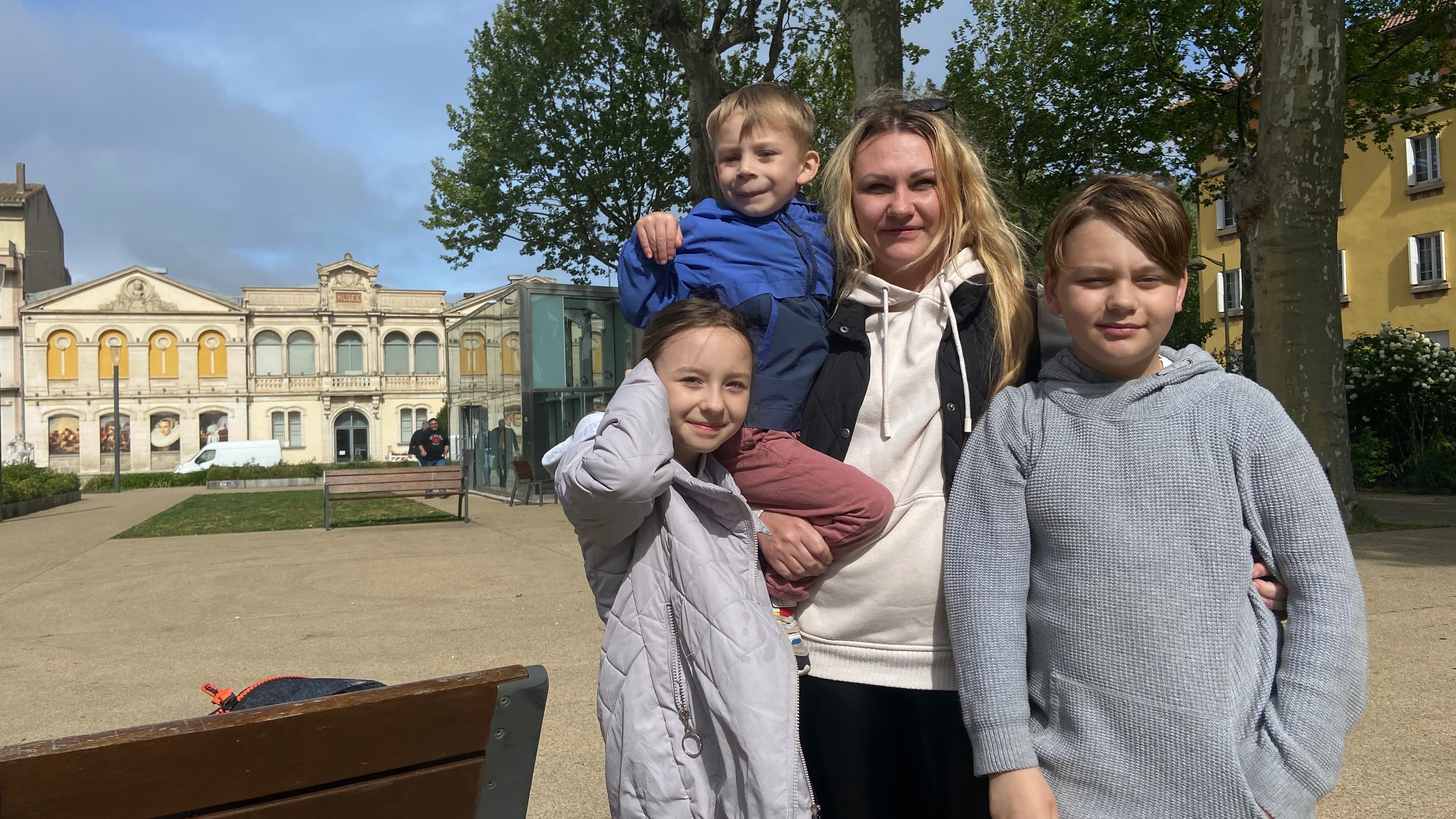 The Toftul children with their mother, Alona Toftul in Cazilhac, France.