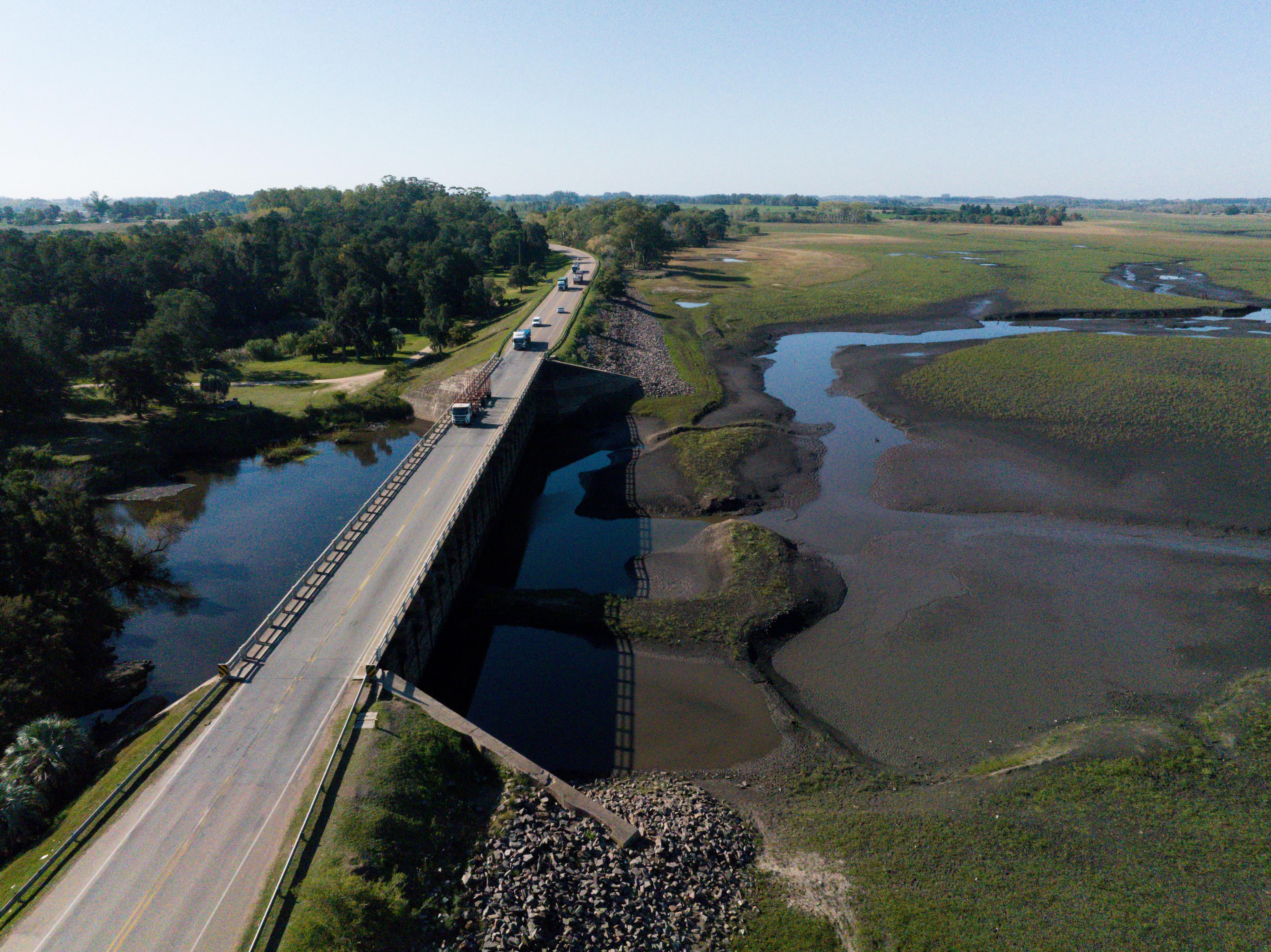 View of the Canelon Grande Reservoir, which supplies water to the city of Montevideo, in the department of Canelones, Uruguay, May 15, 2023.