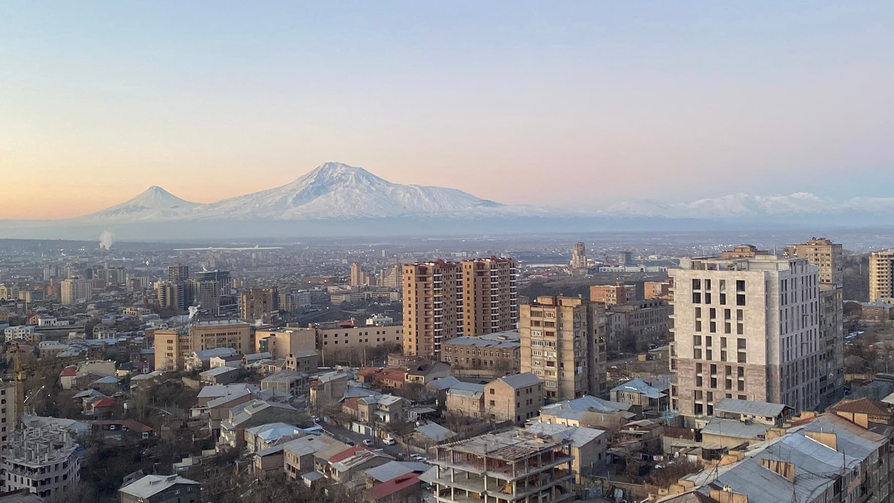 Armenian skyline with buildings and mountains