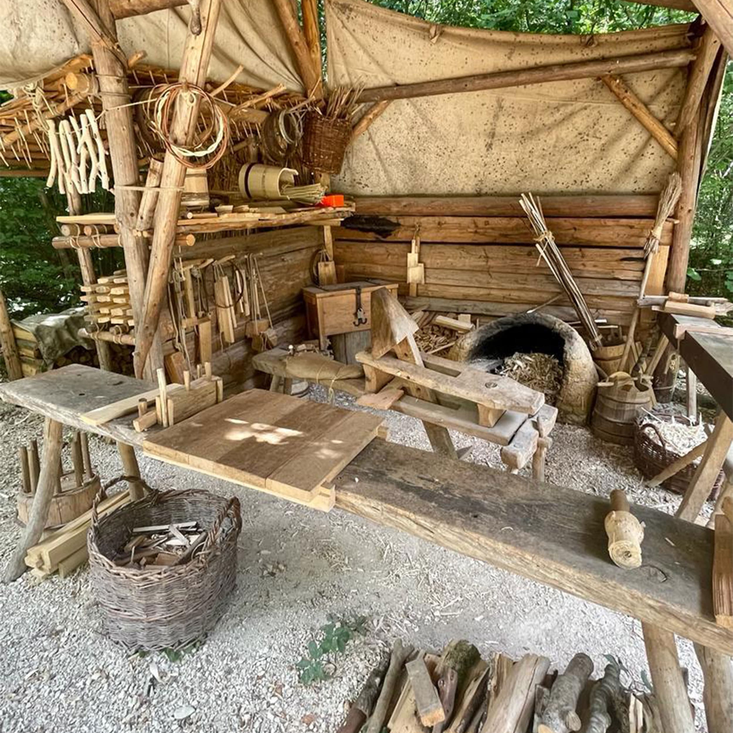 Medieval tools being used to build a Benedictine cloister at Campus Galli in Southern Germany.