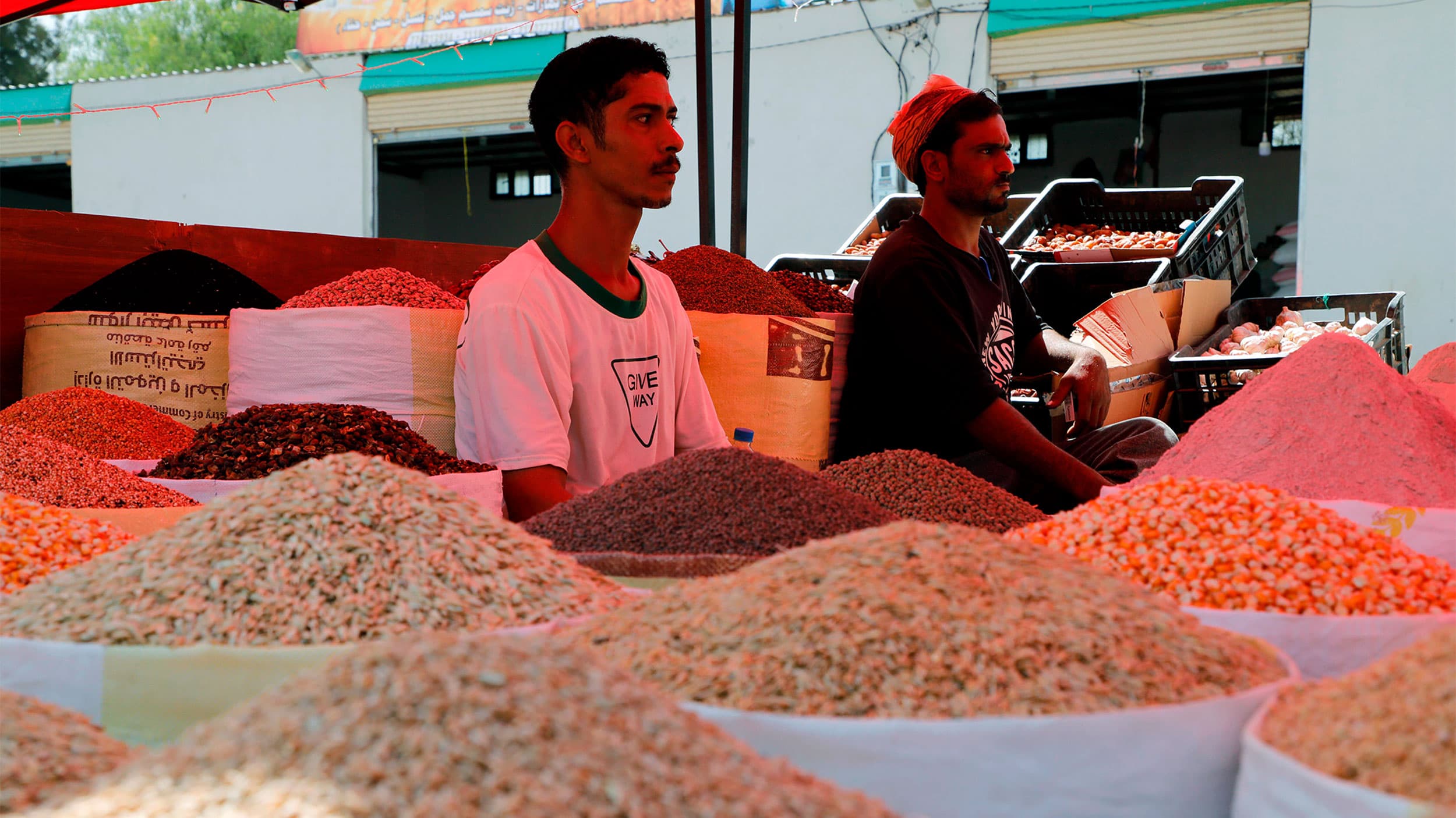Yemeni vendors display various types of dry goods at a traditional market as food prices rise, in Sanaa, Yemen, Oct. 1, 2022.