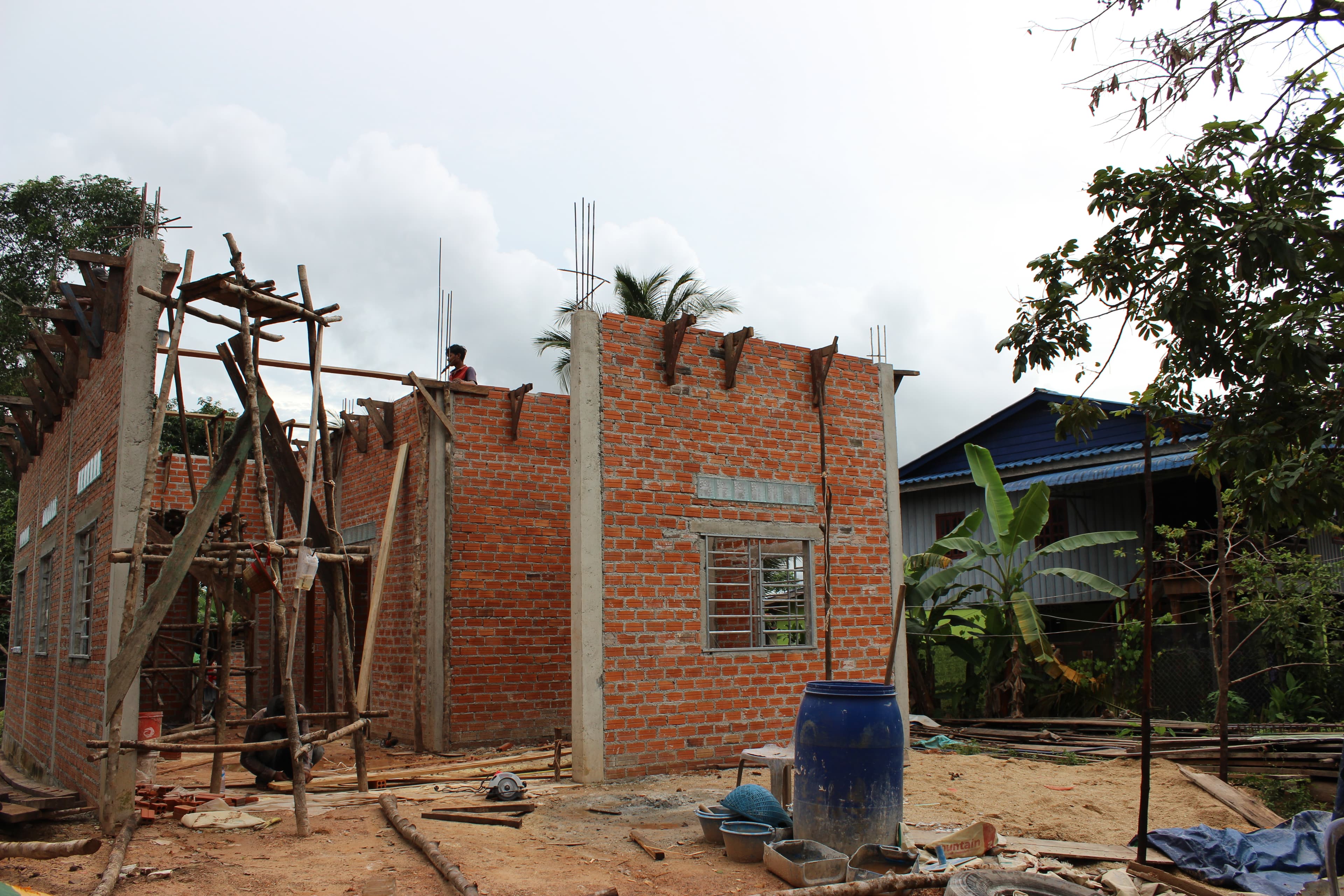 A brick house partially builtL