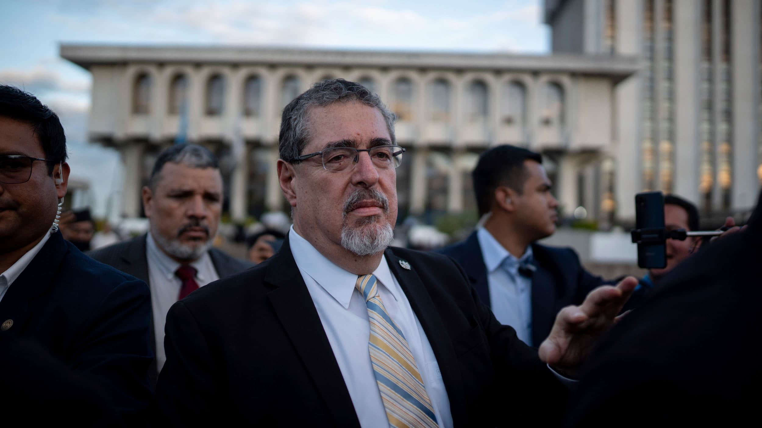 Guatemala's president-elect, Bernardo Arévalo leaves at the end of a press conference in the Plaza of Human Rights in Guatemala City, Thursday, Nov. 16, 2023.