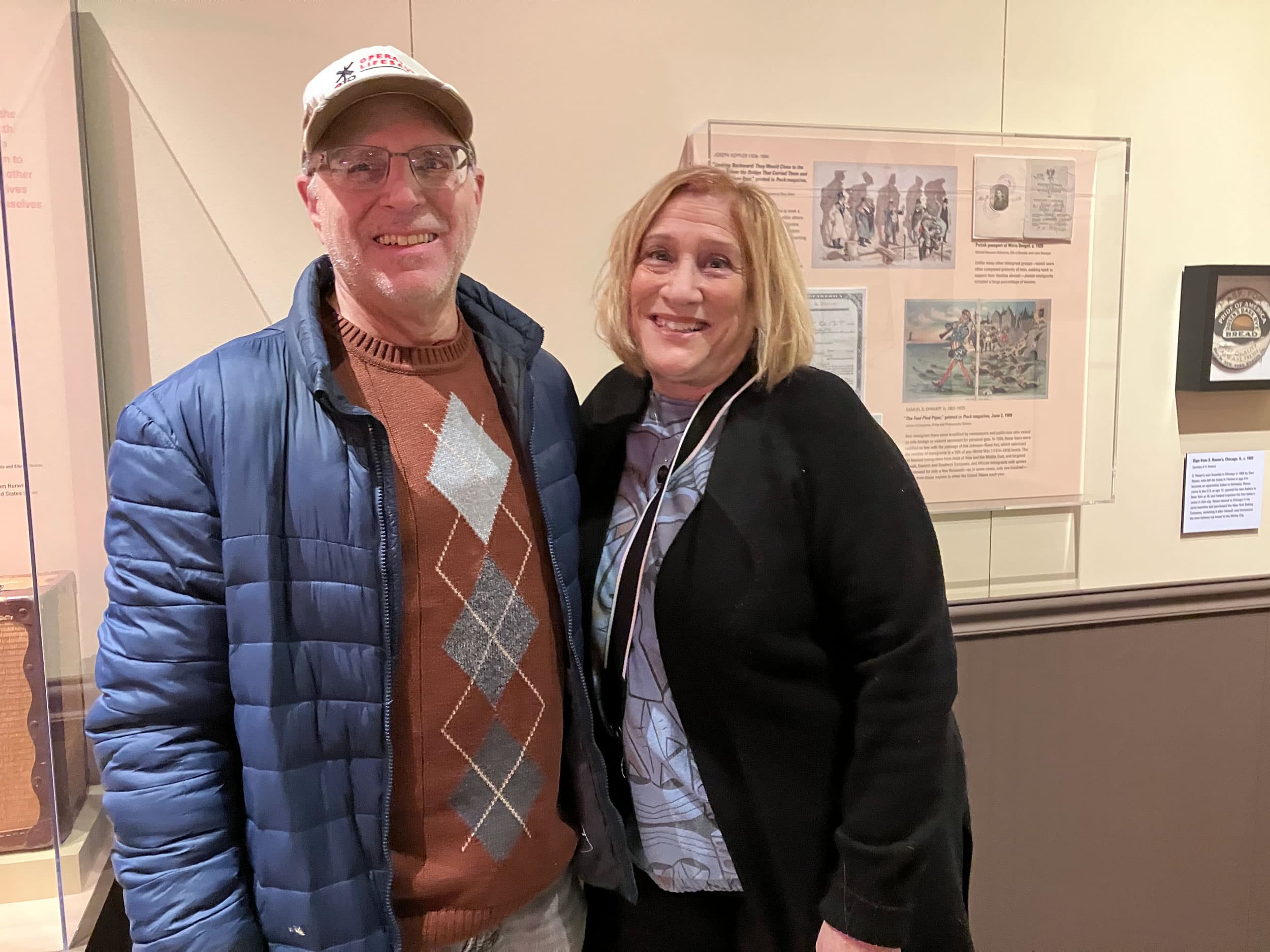 Jan Mosoff (right), with her husband, Ron Mosoff (left) at the exhibit 