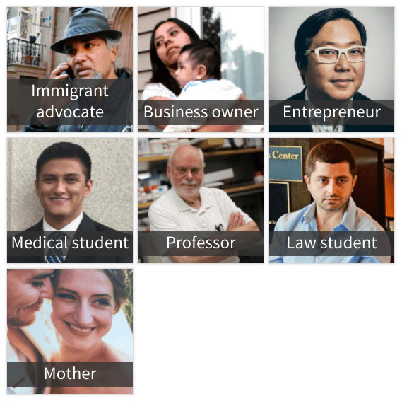 grid of seven people with different labels