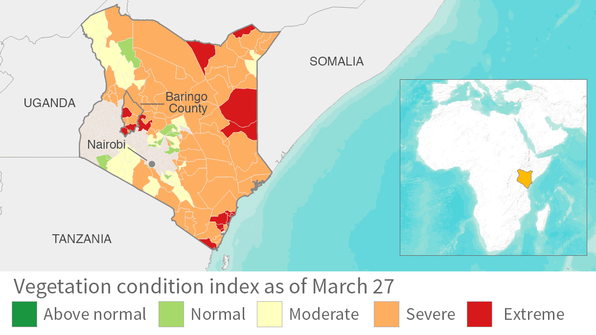 The Vegetation Condition Index is a system for evaluating the difference between ground vegetation. In Kenya, especially Baringo County, many areas are classified in the 