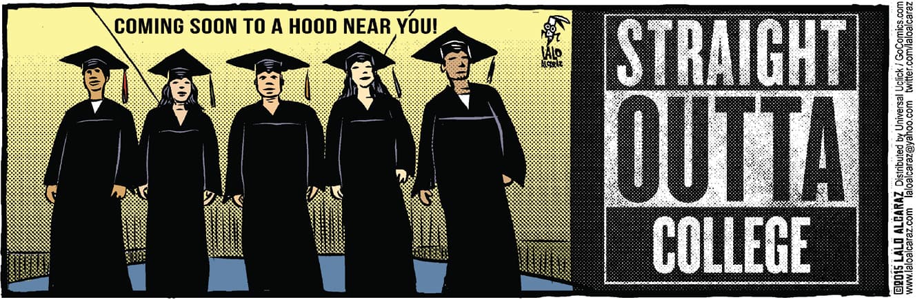 cartoon showing Latinos getting college degrees called 