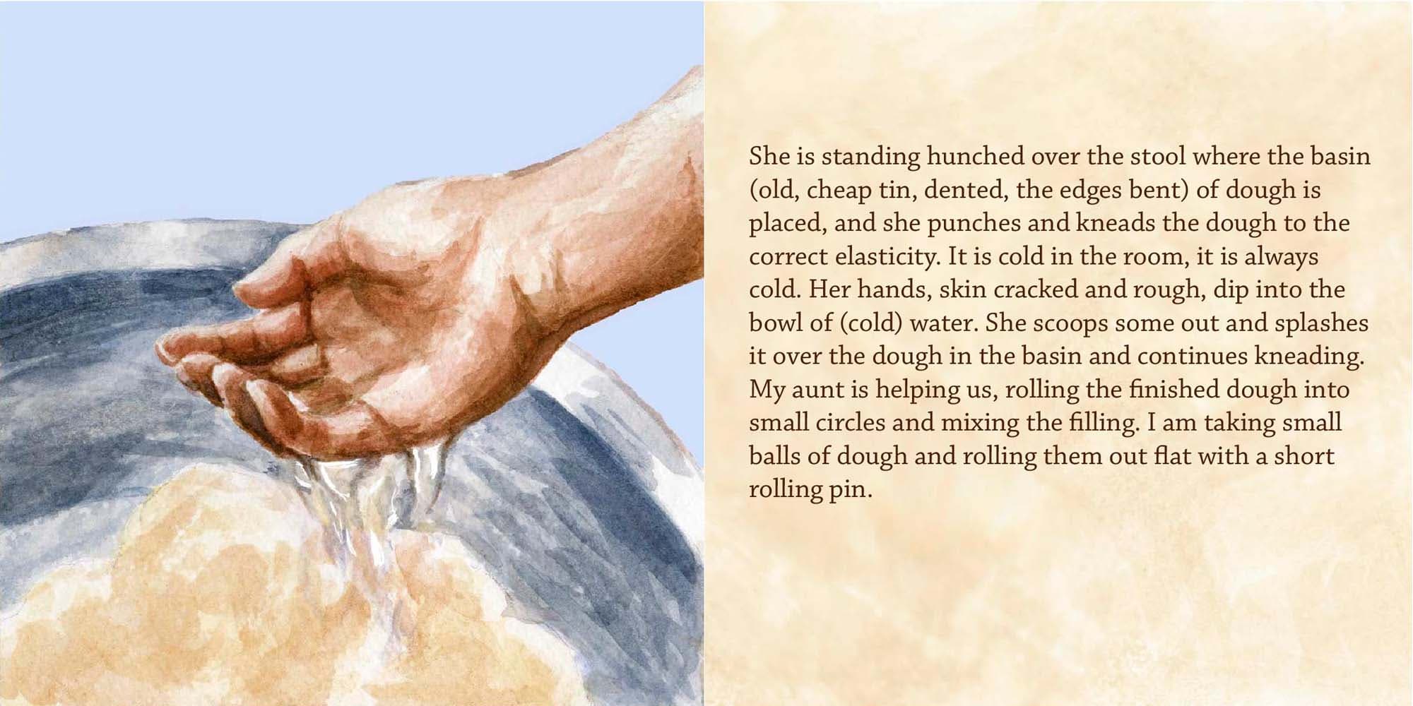 An image of a hand over a bowl making dough