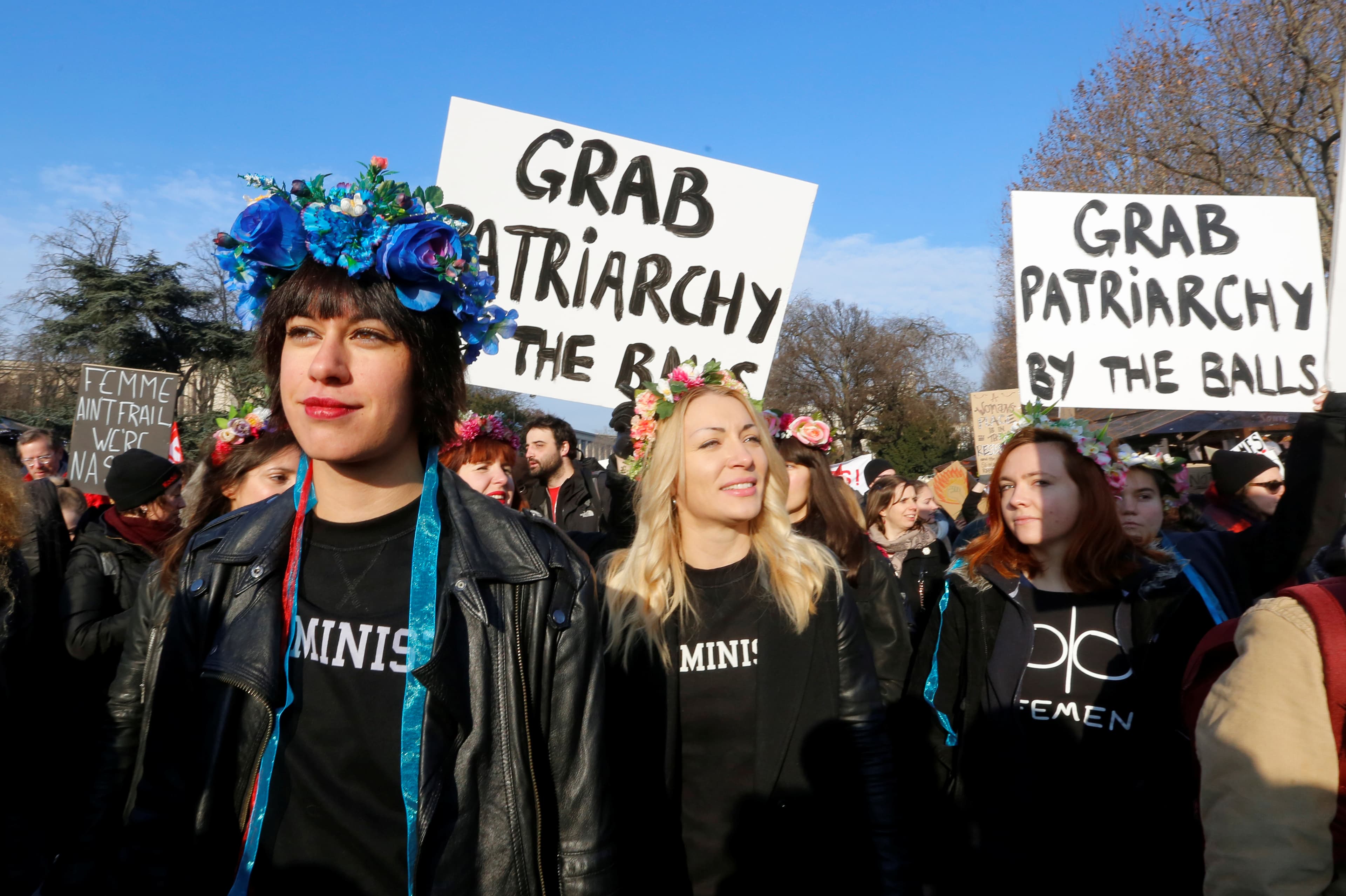 Protesters take part in the Women's March in Paris, France, January 21, 2017
