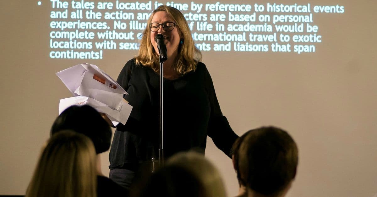 Sophie Scott performing stand up at the Bright Club, an organization through University College London that allows professors to become comedians for a night  (Steve Cross )