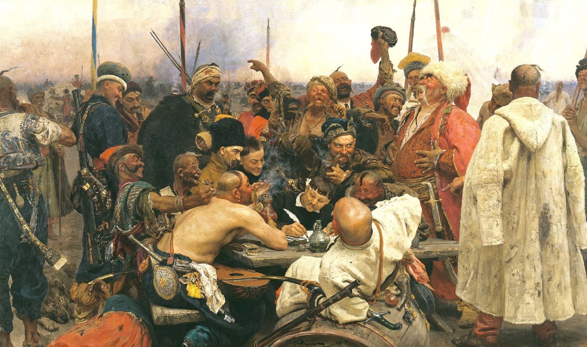 ‘The Reply of the Zaporozhian Cossacks,’ by Ilya Repin. Their inimitable, undiplomatic insults led to war.