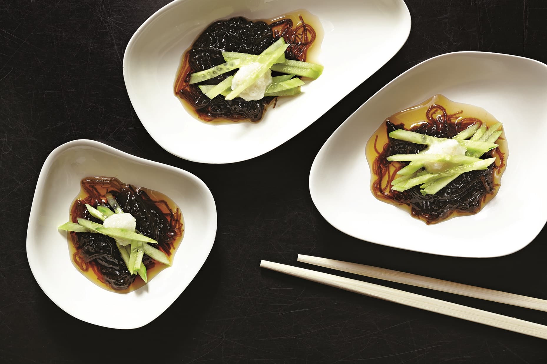 Marinated mozuku seaweed with cucumber