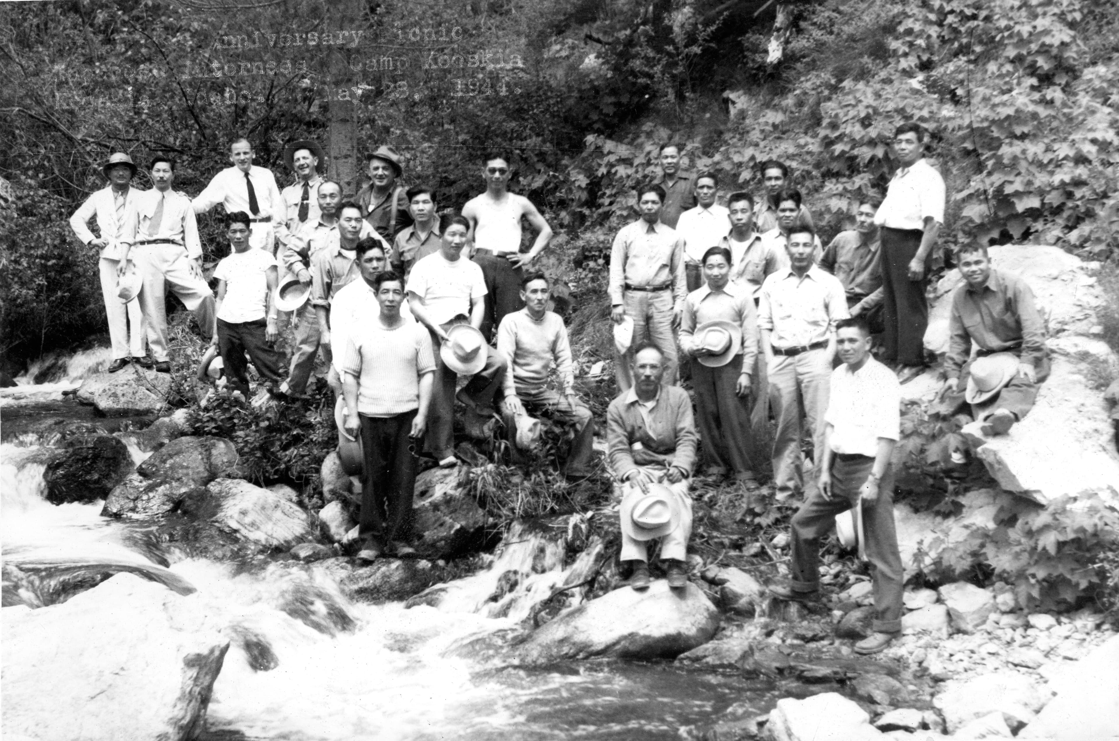 Japanese men at the Kooskia internment camp in northern Idaho during World War II.