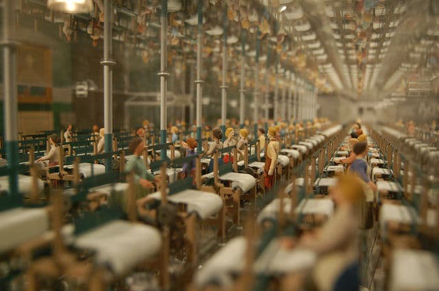 An architectural 3-D model of a cotton mill