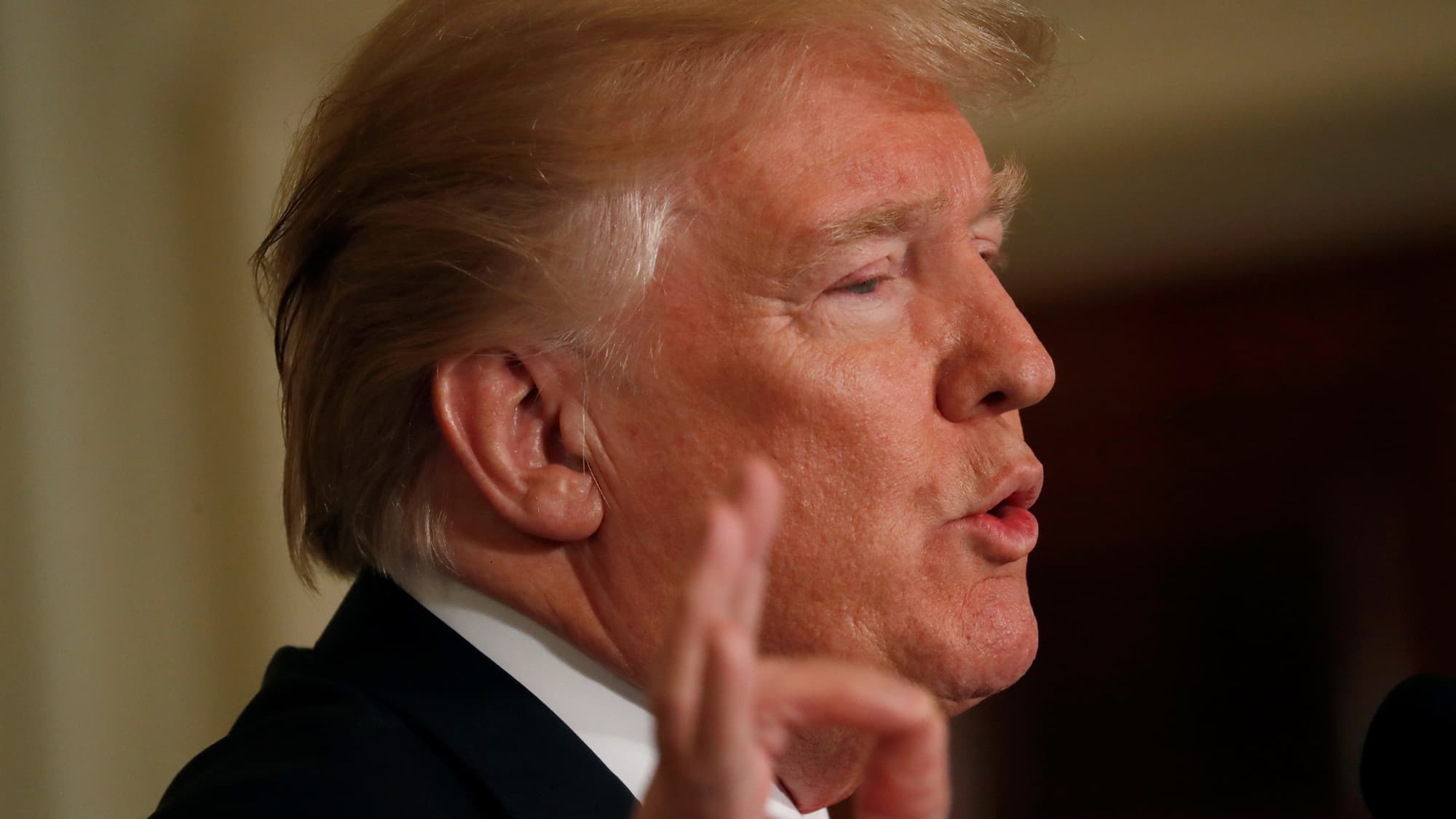 President Donald Trump in the White House East Room.
