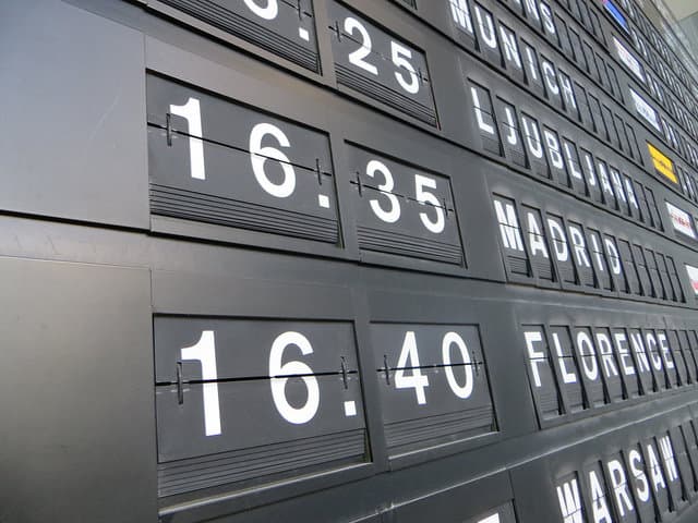Departure board on display at Museum of Modern Art, New York.