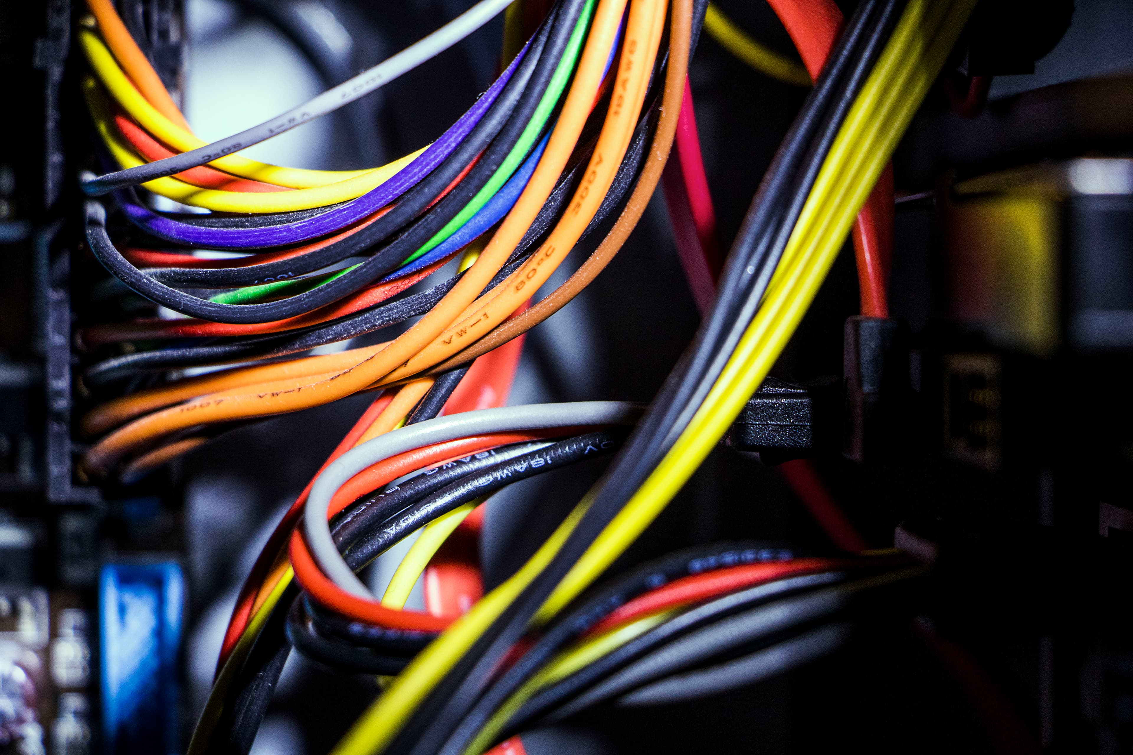 Bunched up computer wires.