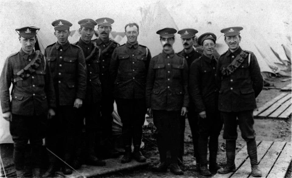 The author's great-grandfather, Ernest J.Woolf, fourth from right, in France during WW1