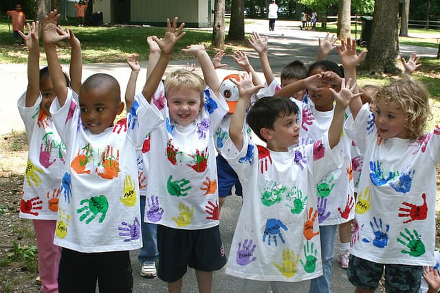 Children at a school picnic.
