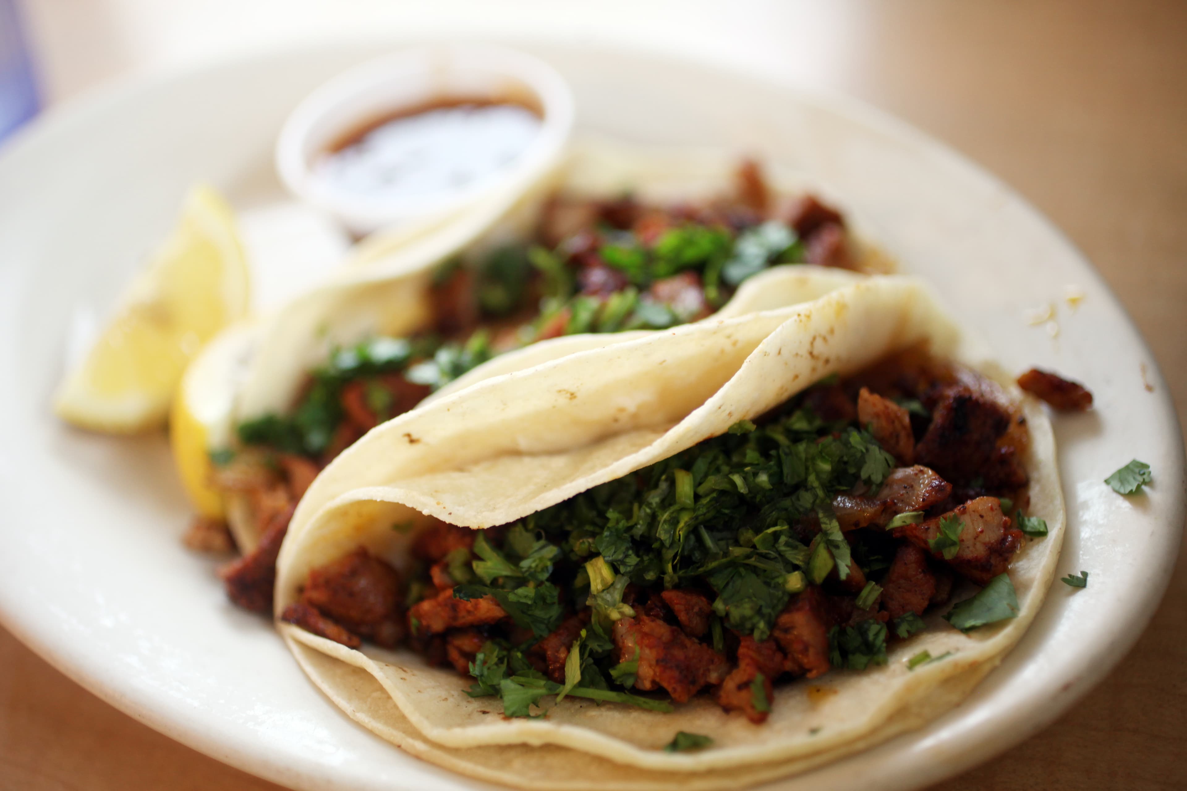 Tacos al pastor from Carmela's Mexican Restaurant in Beaumont, Texas.