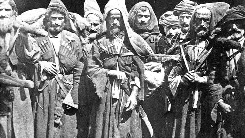 "Mountain people" from the 1860s. These warriors held off the Russian empire for 47 years. Many were ethnically cleansed after the Russian conquest in 1864.