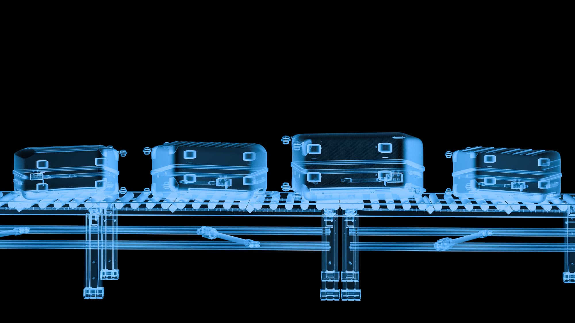 X-ray conveyor belt with luggage.