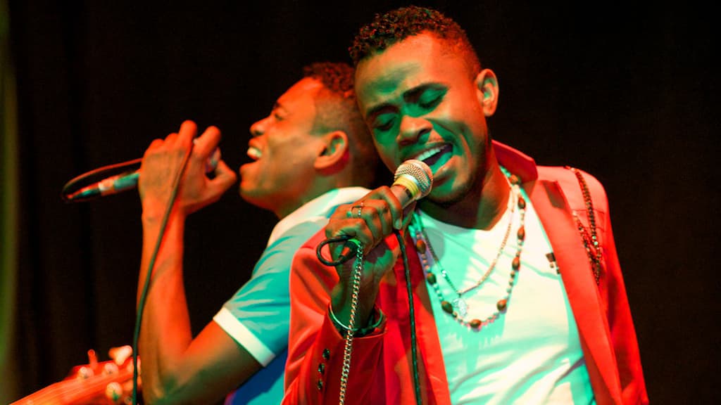 Modern salegy artist Aly Mourad performs at Jao's Pub in Antananarivo, Madagascar. Mourad blends traditional salegy with a more upbeat style.