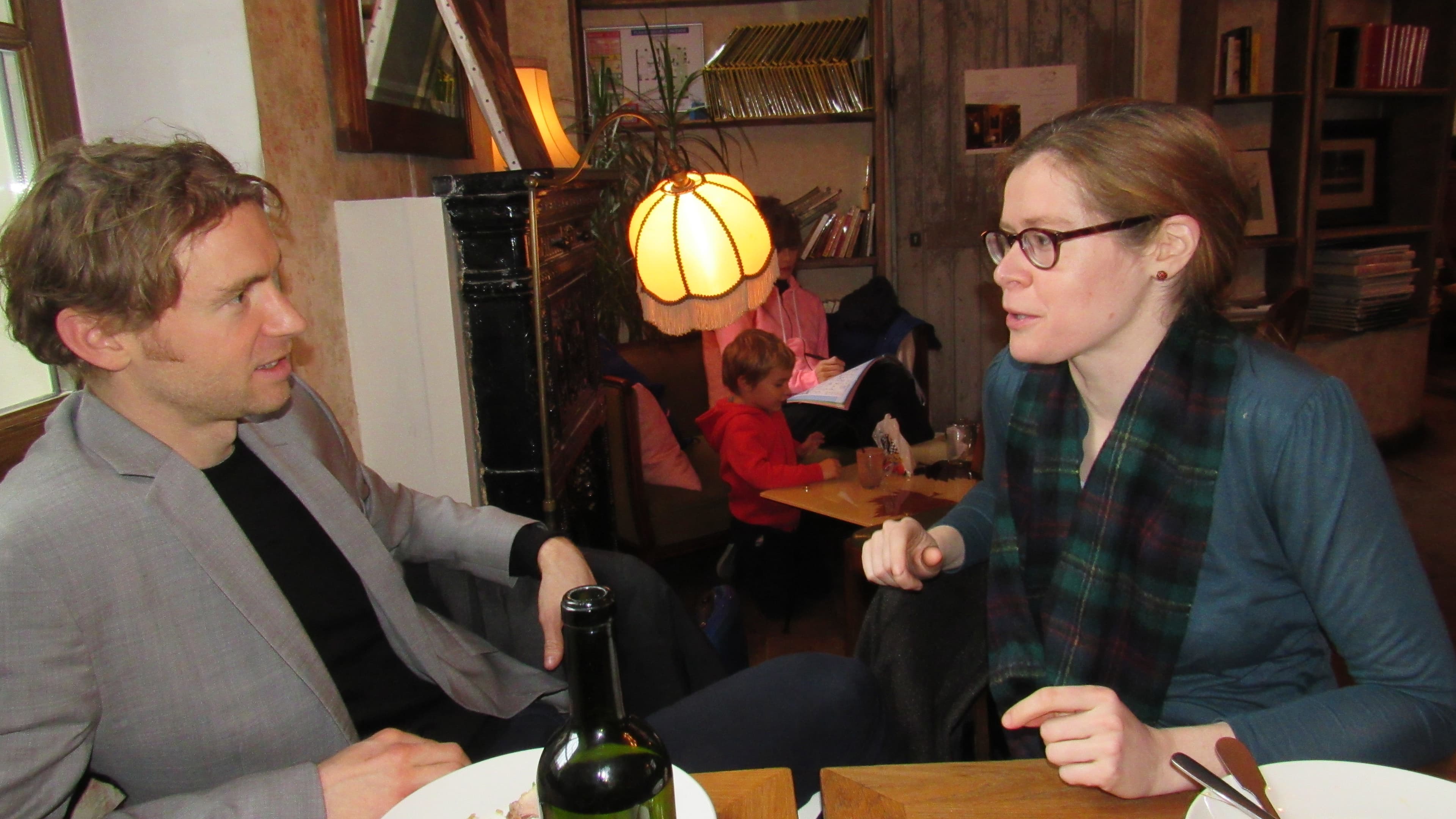 Andy McClure and Jessica Walker at Le Square Gardette restaurant in Paris' 11th district.