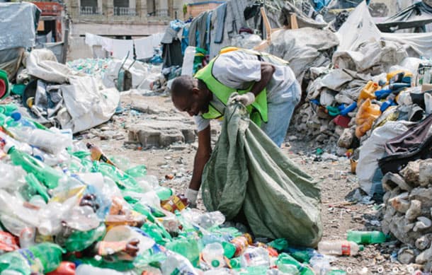 Plastic collection worker