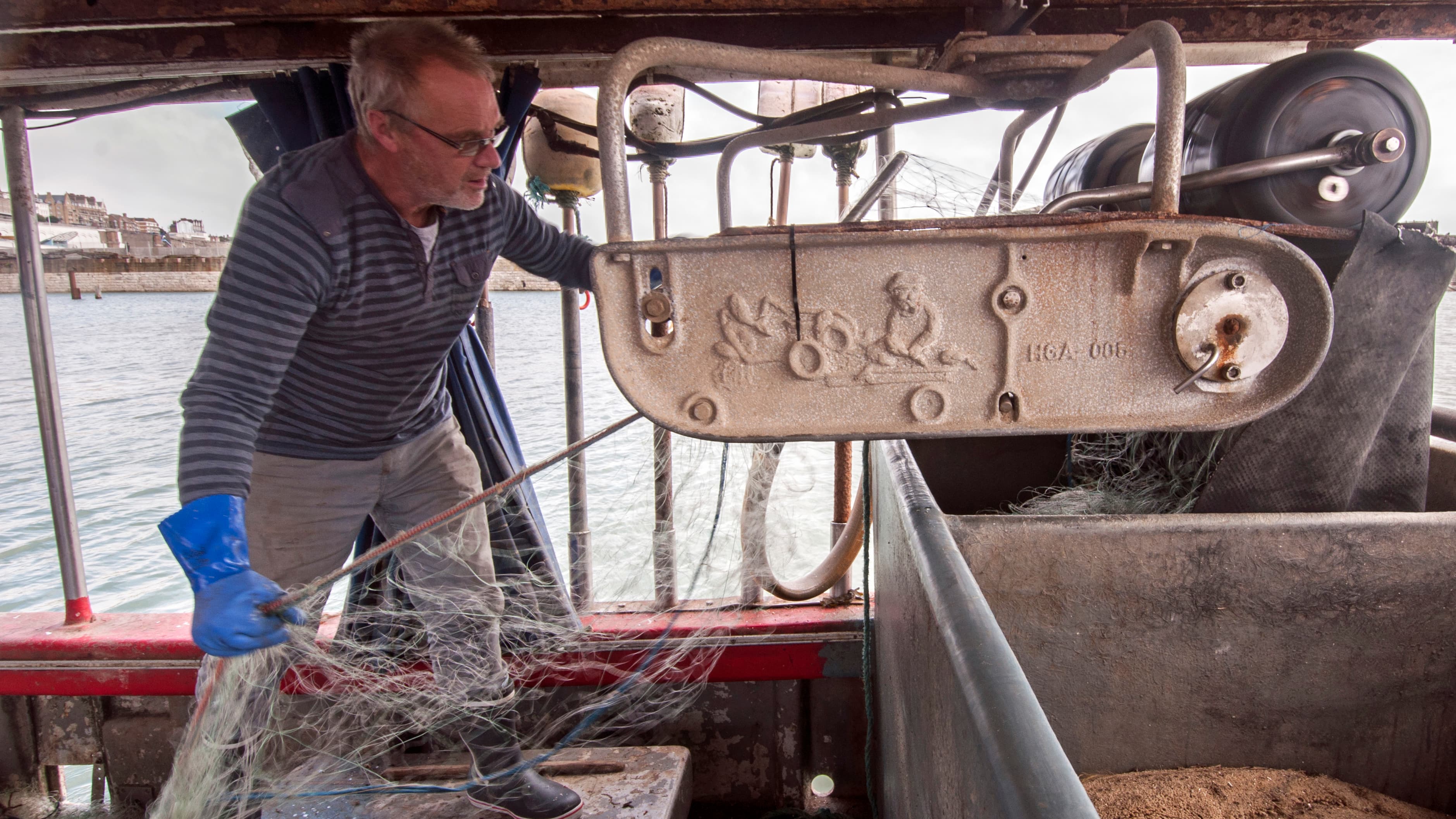 Fisherman Steve Barratt says the area just offshore of the English port of Ramsgate was a prime fishing ground until a wind farm was built there a few years ago. Now he says he has to steam for three hours to get a good catch, almost all the way to the Ne