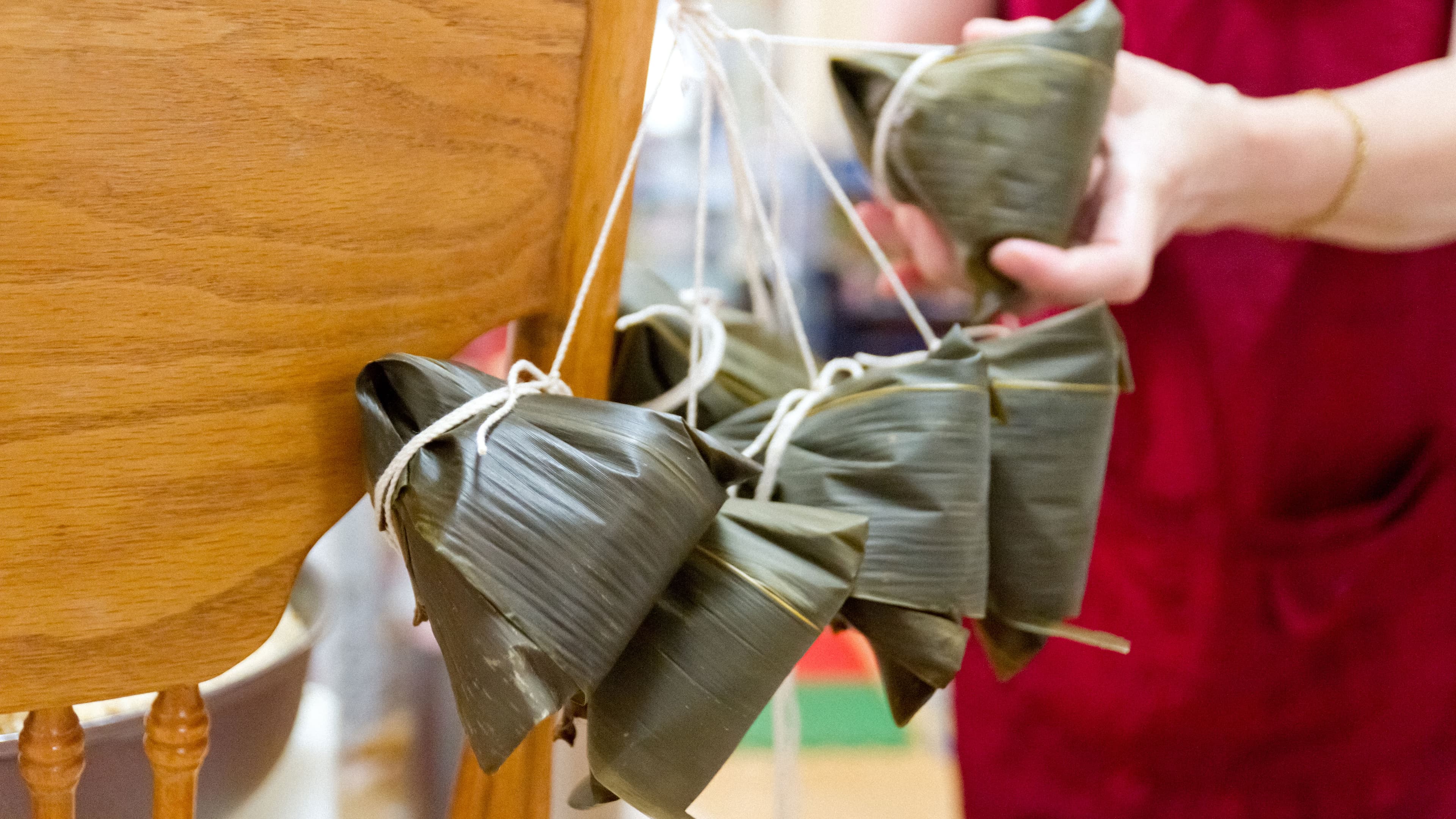 A bundle of leaf-wrapped rice dumplings