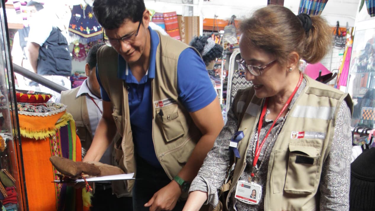 Blanca Alva, Peru's historian in charge of protecting the country's "cultural patrimony," confiscating illegal handicrafts.