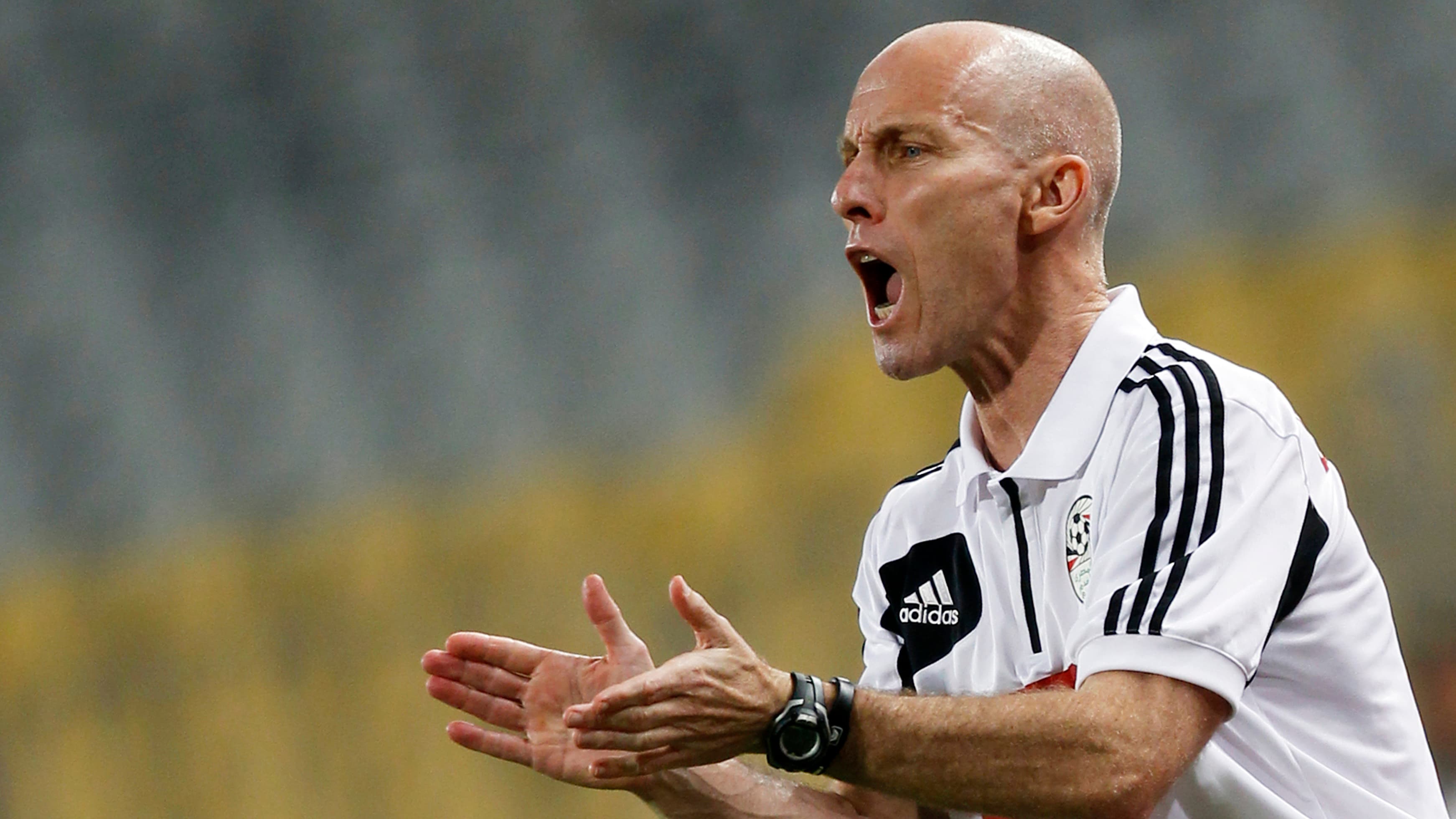 American soccer coach Bob Bradley in 2012, during a World Cup qualifying match between Egypt and Mozambique.