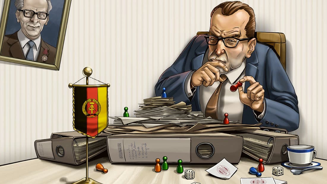 A cover illustration for the Communist-era board game Burokratopoly, which is being re-launched by Berlin's DDR Museum.